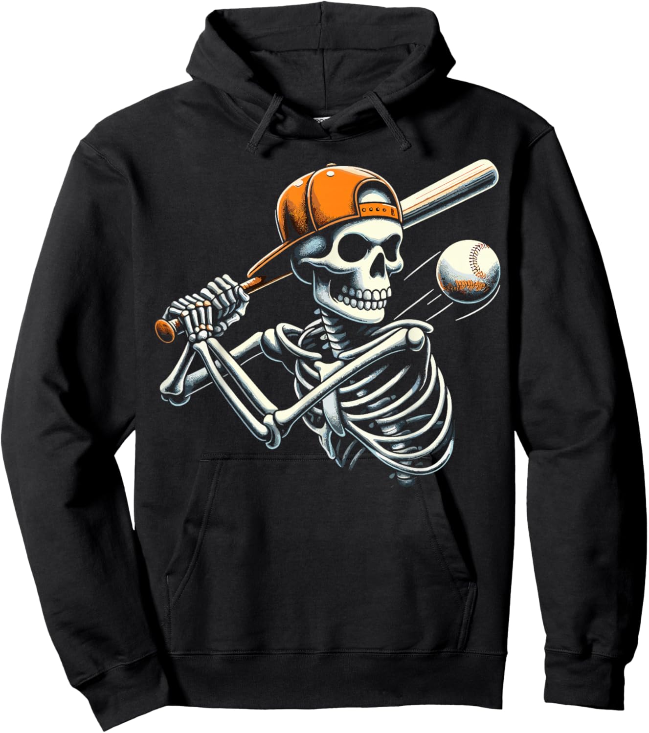 Halloween Boys Batting Skeleton Baseball Hoodie - Hoodie | Black