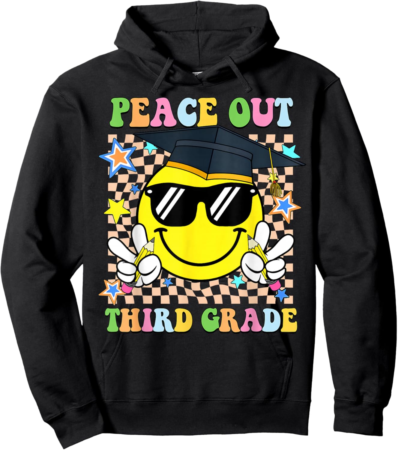 Peace Out Third Grade Smile Face Last Day Boy Girl Student Hoodie - Hoodie | Black