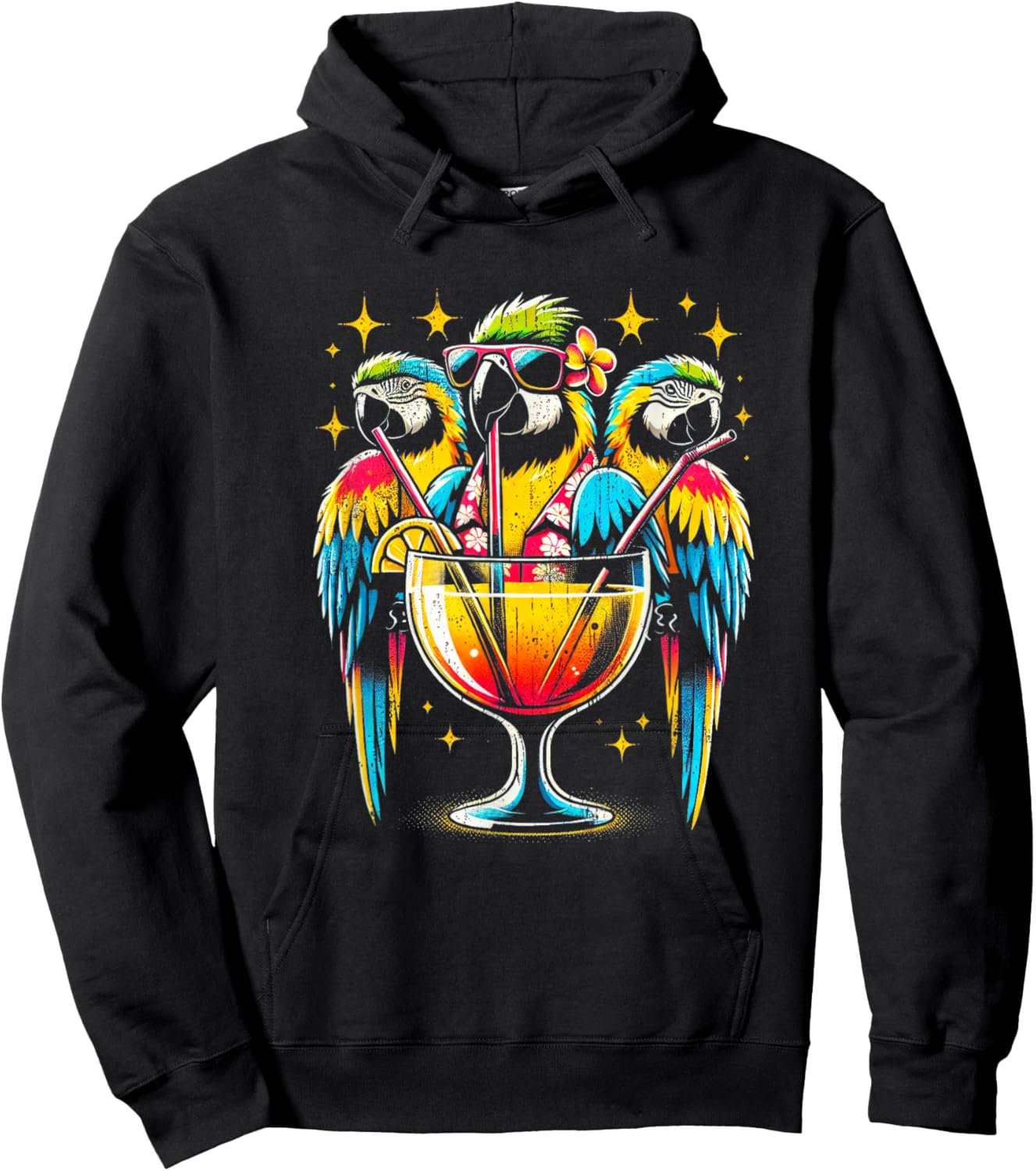 Parrots Drinking Margarita Tropical Birds Vacation Hawaiian Hoodie - Hoodie | Black