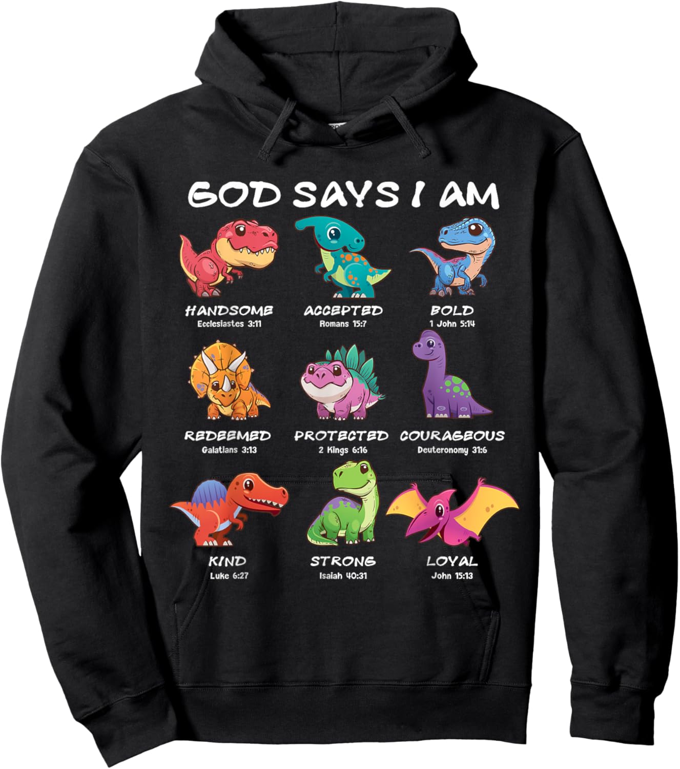 God Says I Am Dinosaur Funny Dino Kids Boys Bible Verse Hoodie - Hoodie | Black