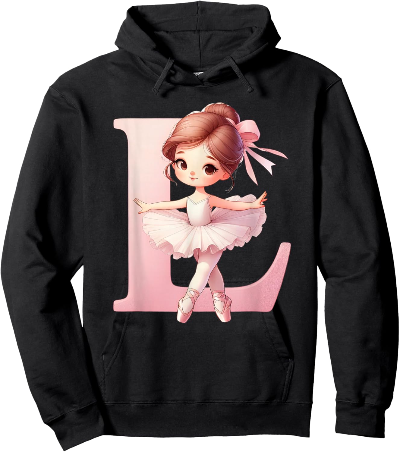 Ballerina Girl Dancing Name First Letter L Girly Tutu Ballet Hoodie - Hoodie | Black