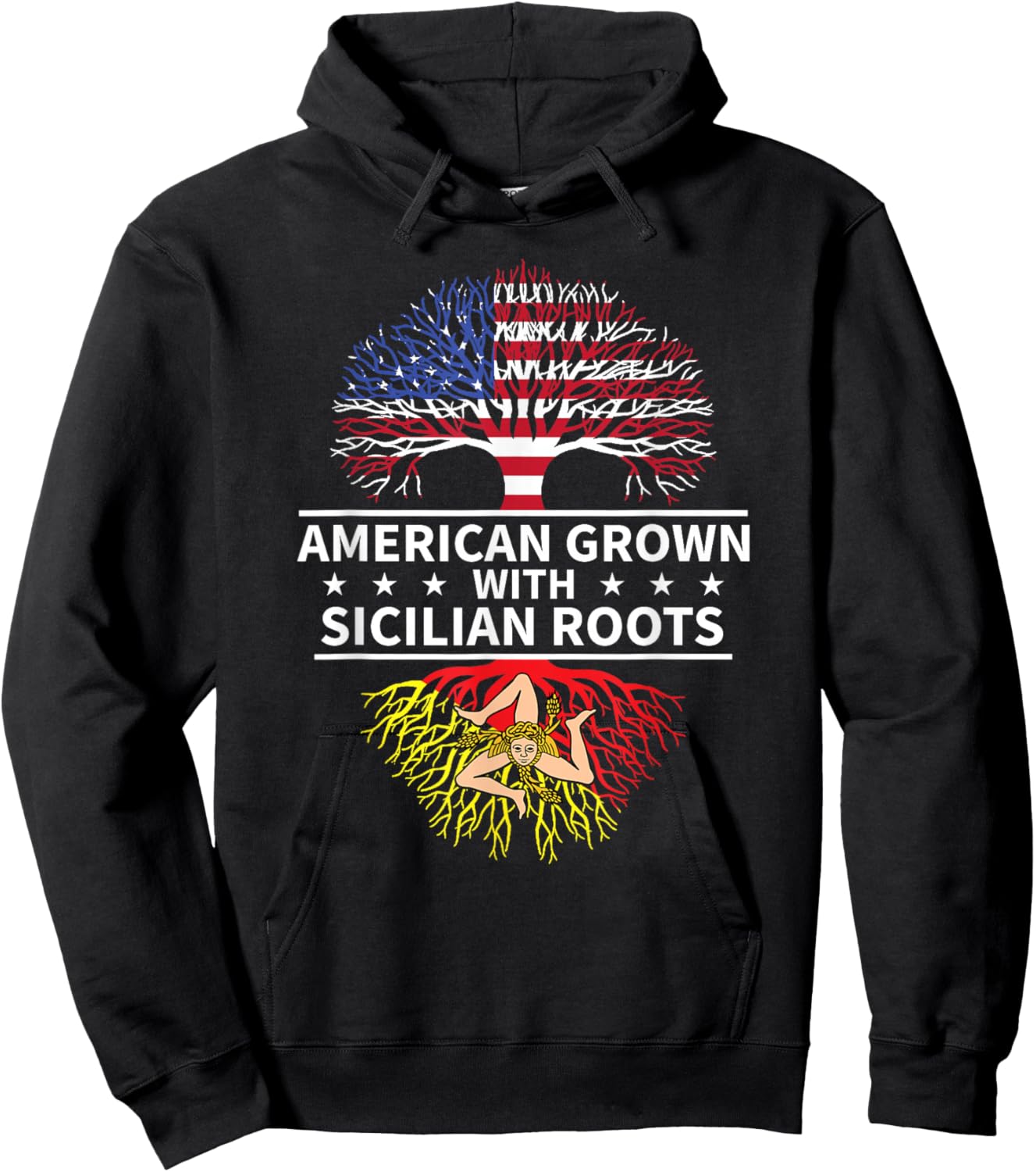 American Grown With Sicilian Roots Sicily Hoodie - Hoodie | Black