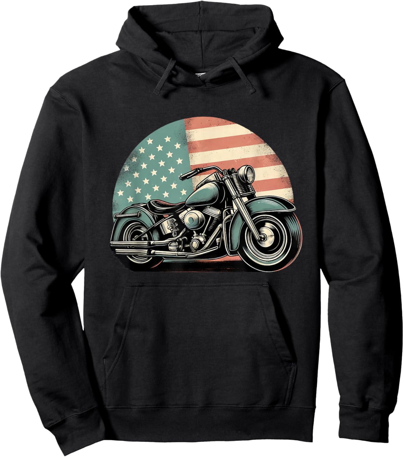 Motorcycle US American Flag Biker Motorbike Patriotic Kids Men Hoodie - Hoodie | Black