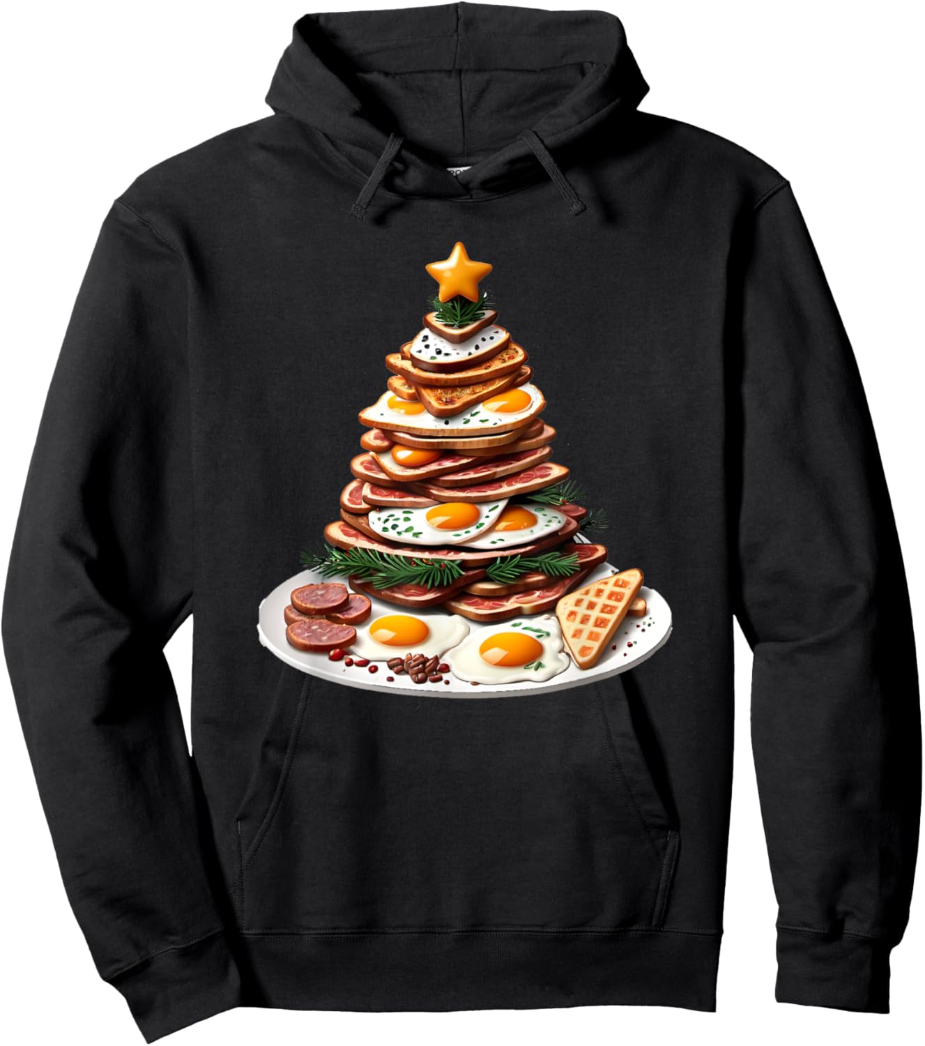 Traditional English Breakfast Christmas Tree Hoodie - Hoodie | Black