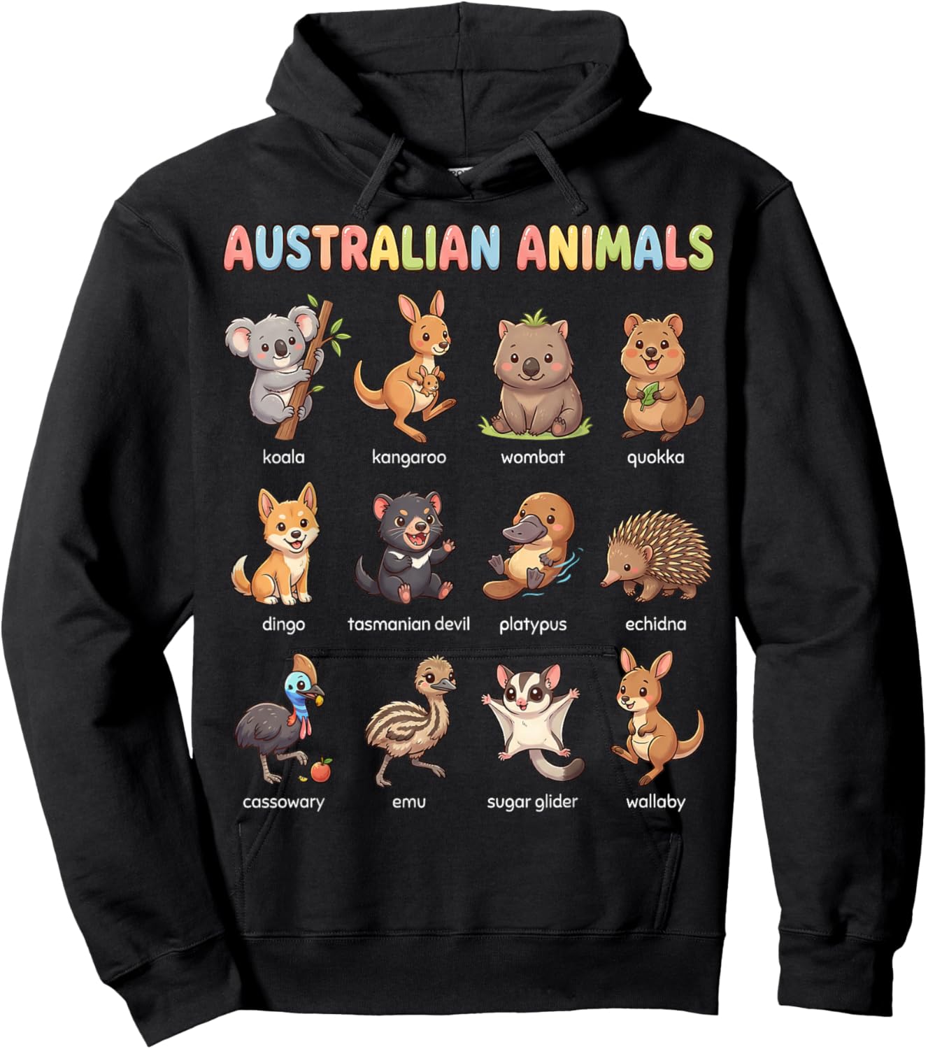 Australian Animals for Kids Learning Chart Cute Aussie Hoodie - Hoodie | Black