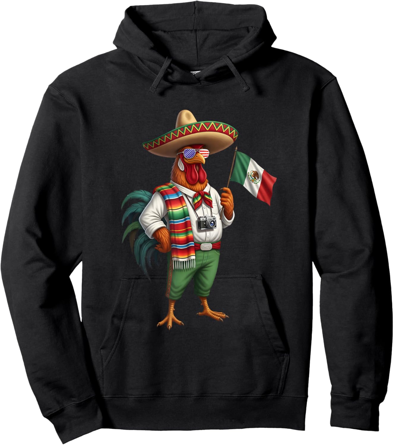 Mexican Rooster Chicken Mexico Flag American Sunglasses Hoodie - Hoodie | Black