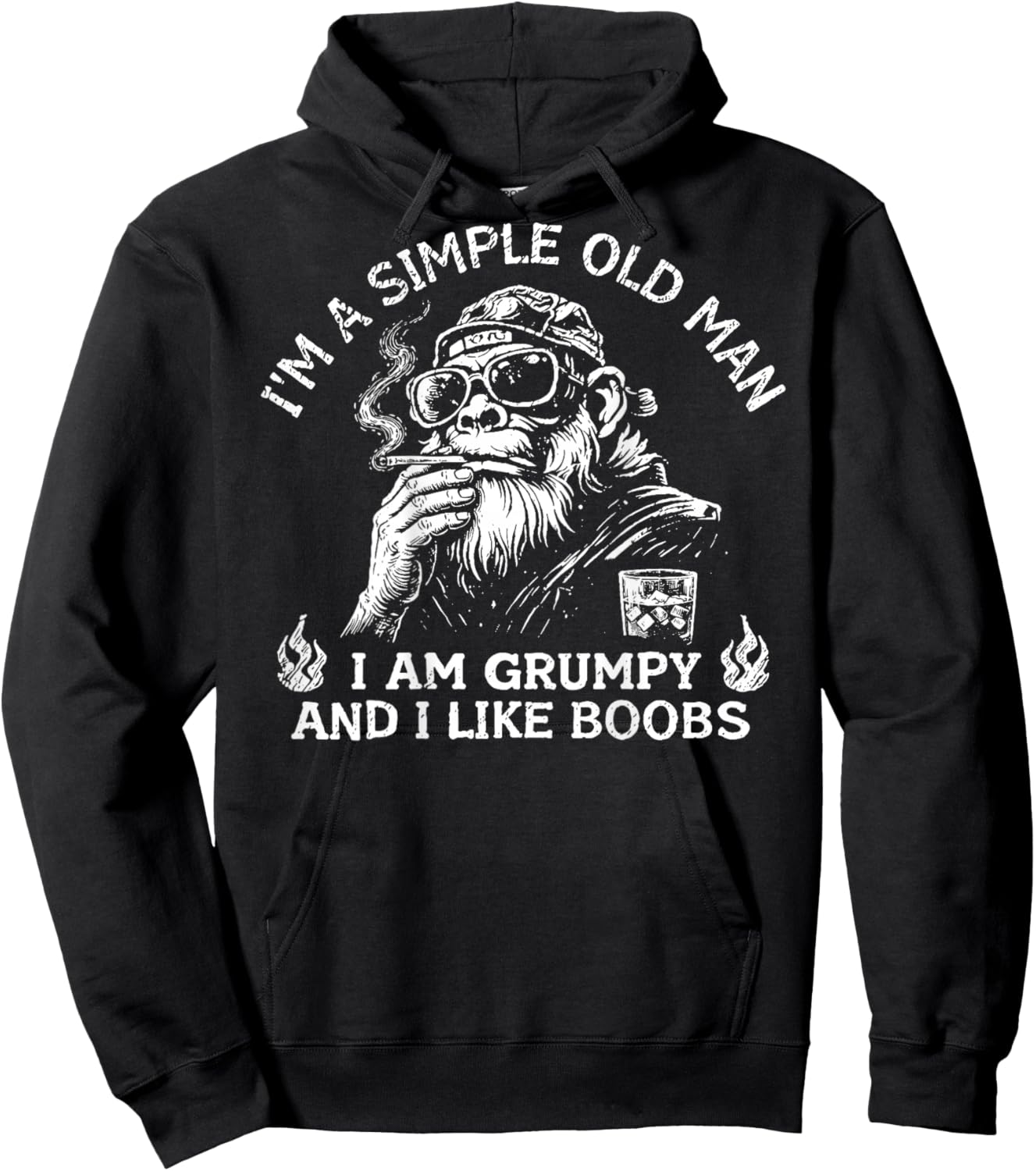 (ON Back) I'm A Simple Old Man I Am Grumpy and I Like Boobs Hoodie - Hoodie | Black