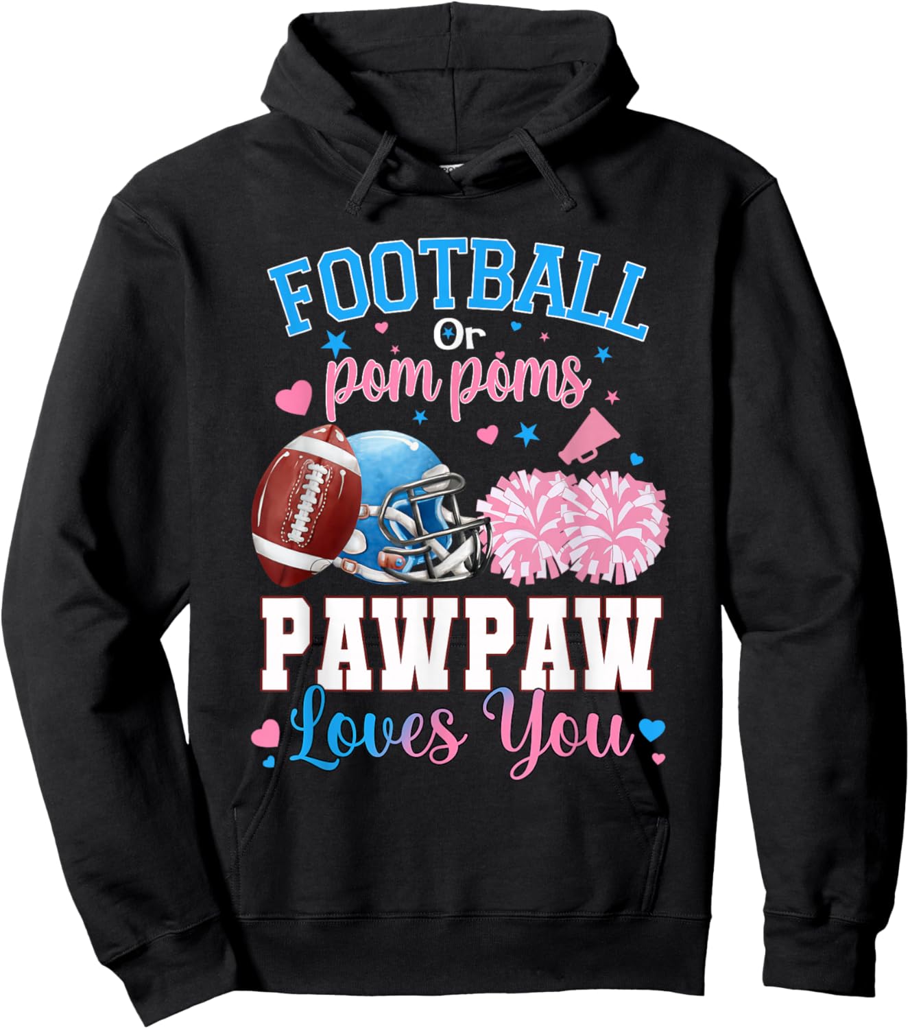 Football or Pom Poms Pawpaw Loves You Baby Gender Reveal Hoodie - Hoodie | Black
