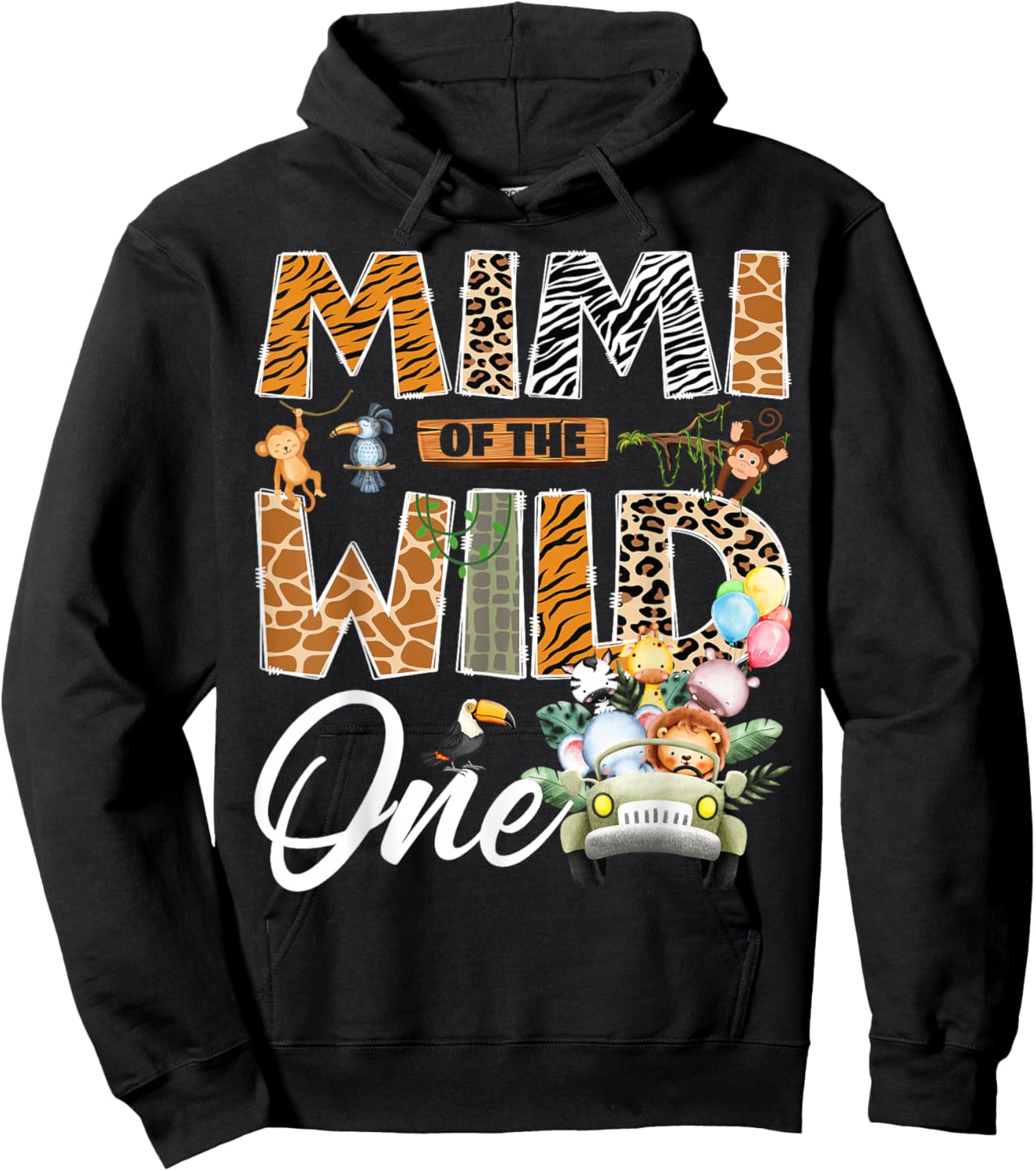 Mimi of The Wild One 1st Birthday Boy Safari Jungle Hoodie - Hoodie | Black