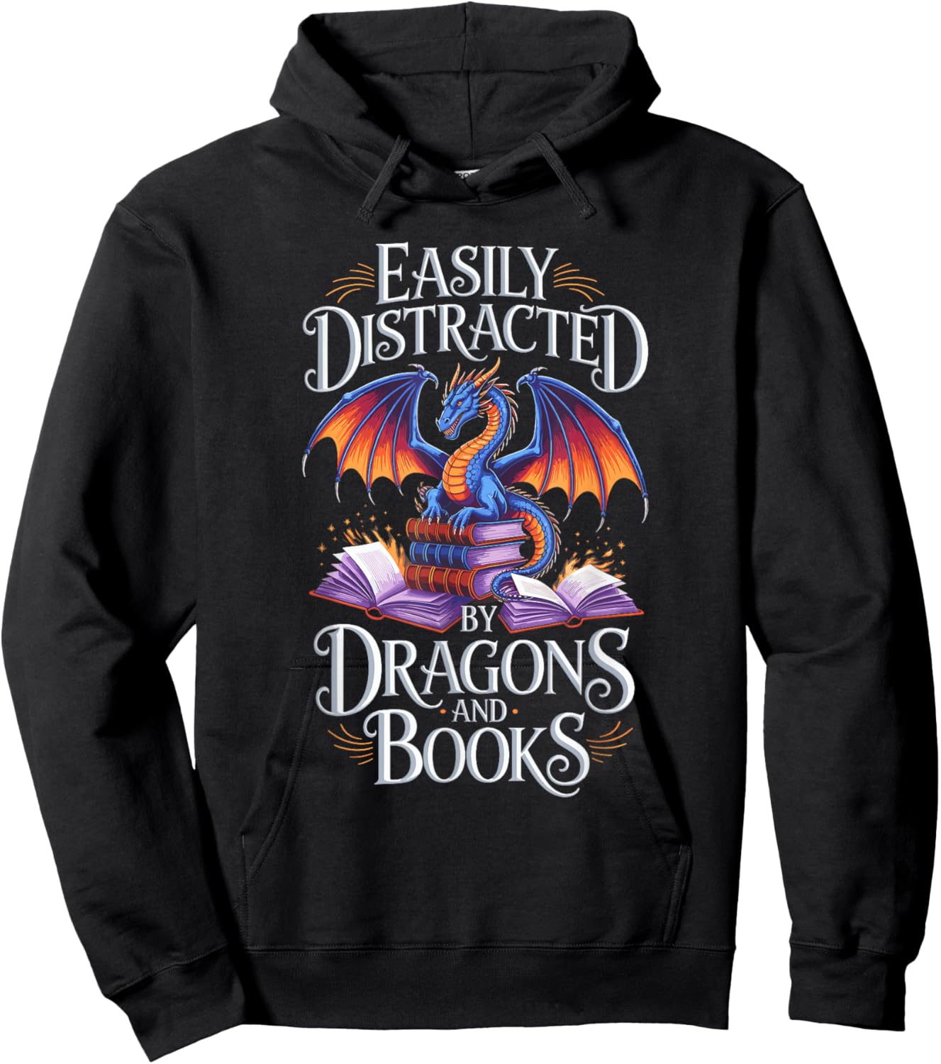 Easily Distracted By Dragons And Books Hoodie - Hoodie | Black