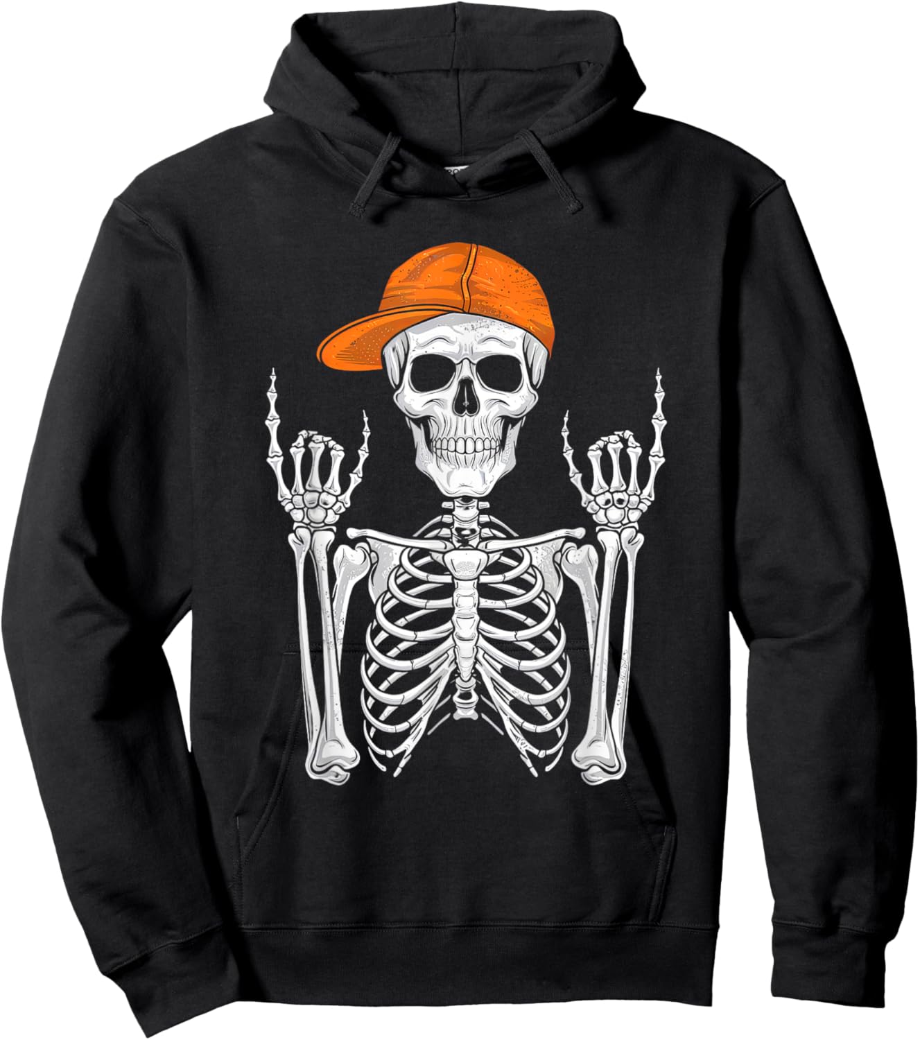 Rocker Skeleton Cap Skater Cool Halloween Punk Rock Men Boys Hoodie - Hoodie | Black