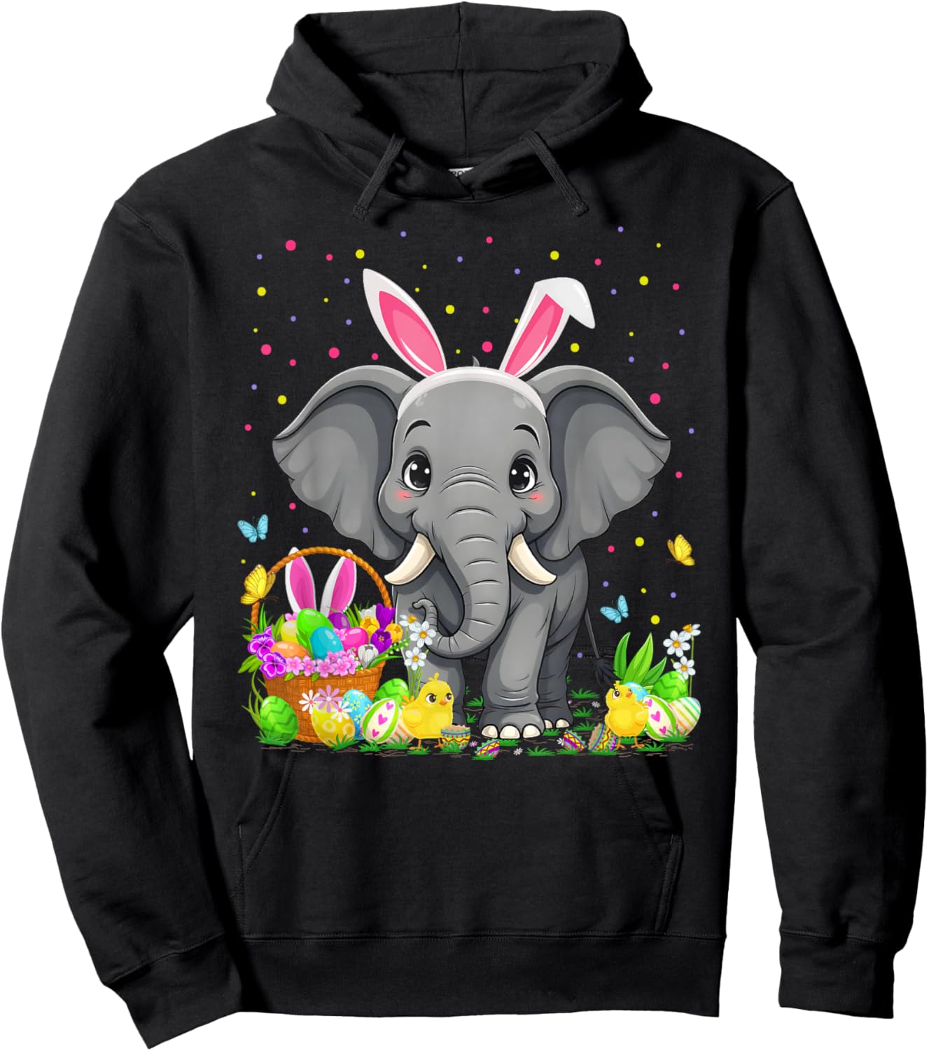 Elephant Easter Egg Hunt Bunny Ear Elephant Happy Easter Hoodie - Hoodie | Black