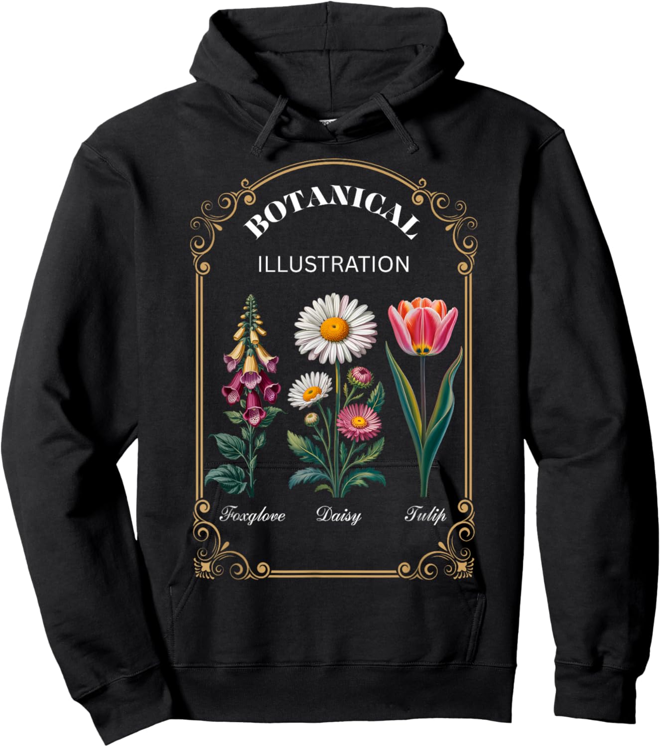 Foxglove Daisy Tulip Vintage Flower Arrangement Hoodie - Hoodie | Black