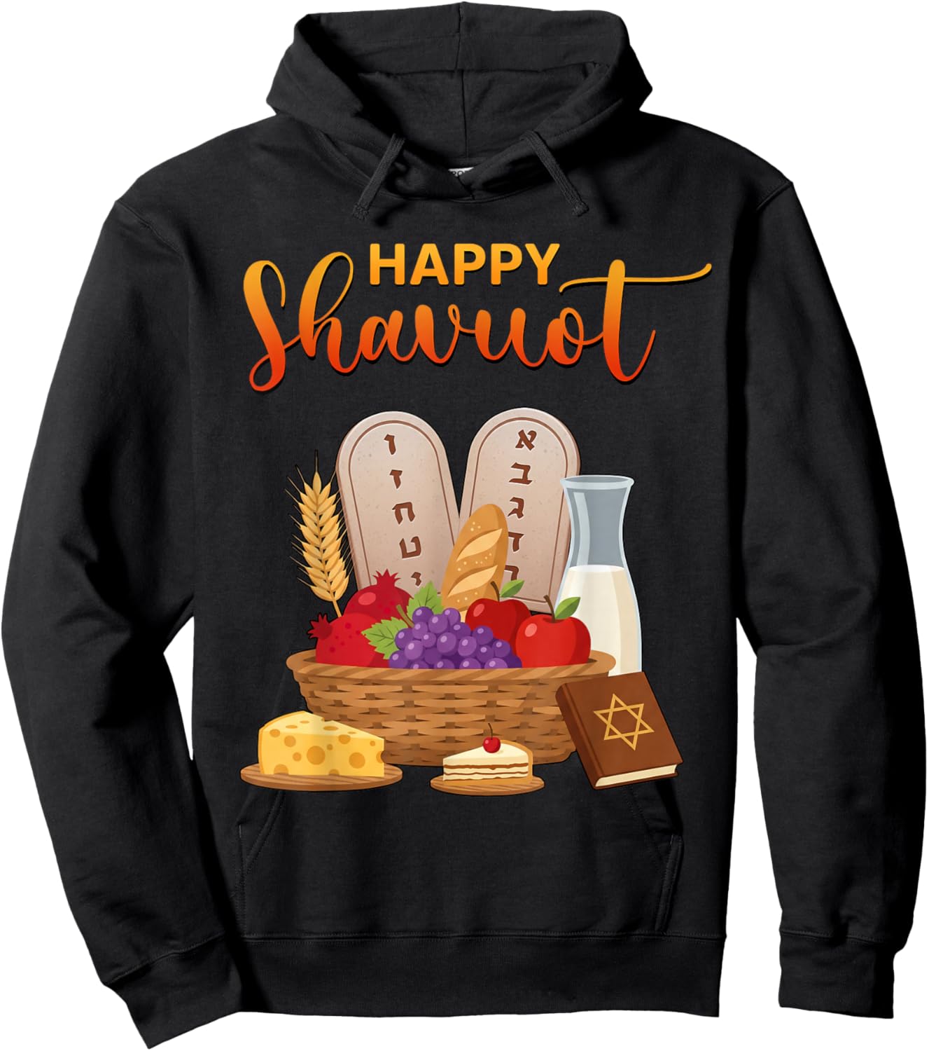 Happy Shavuot Fruits Food Israel Jewish Harvest Celebrations Hoodie - Hoodie | Black