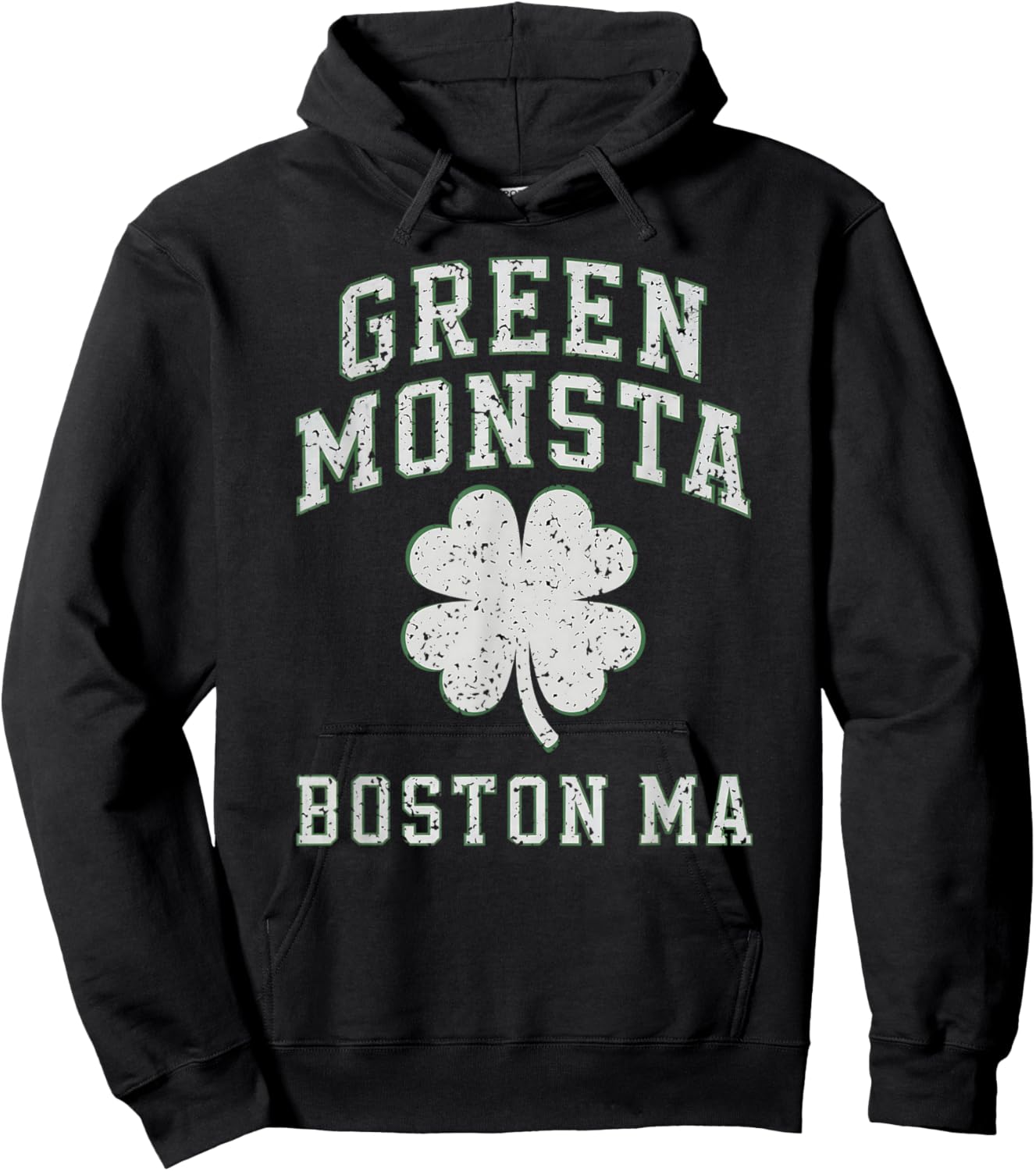 The Green Monsta Boston Irish Pride Distressed Clover Hoodie - Hoodie | Black