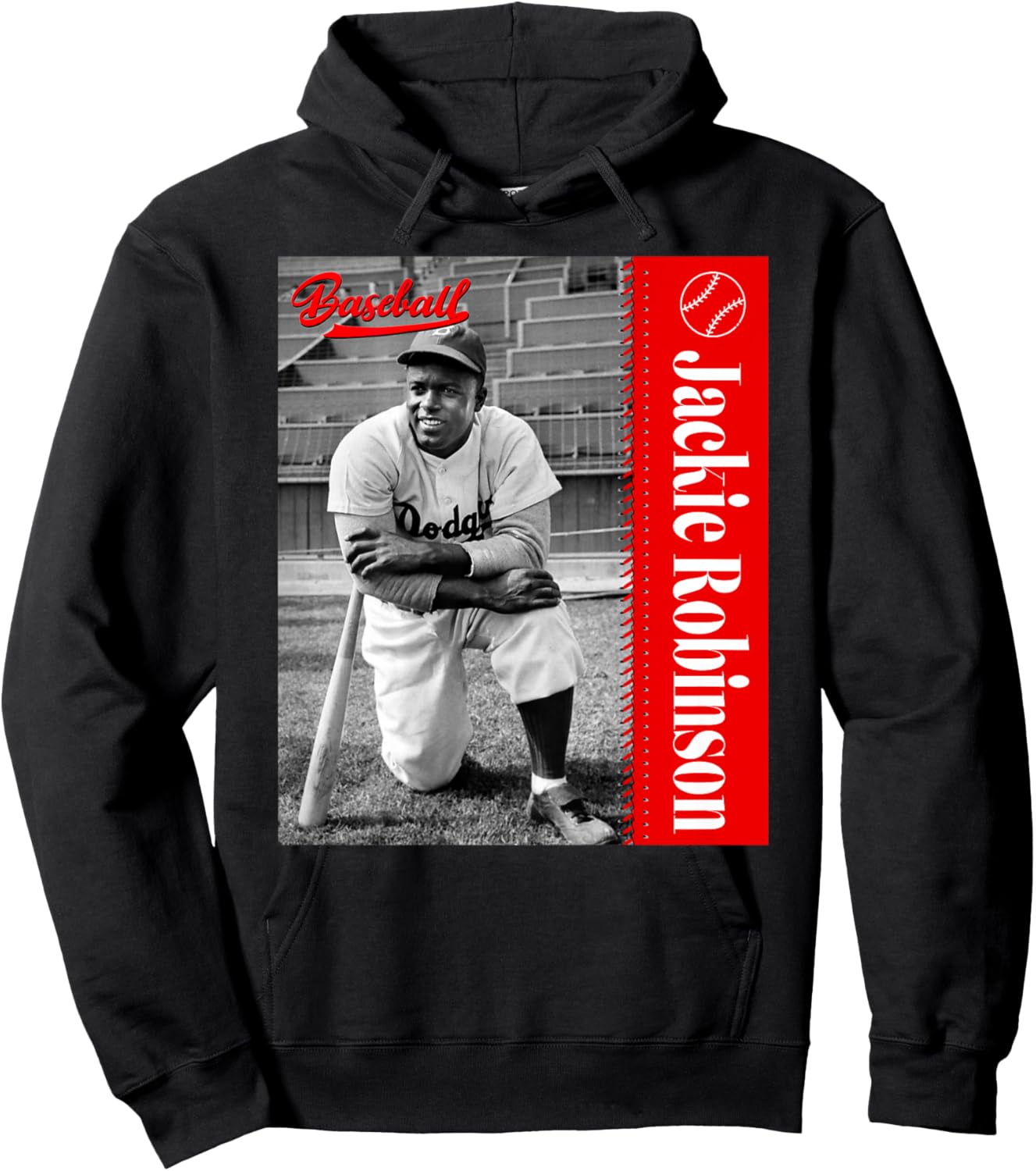 Jackie Robinson_Baseball_077_Back Printed Hoodie - Hoodie | Black