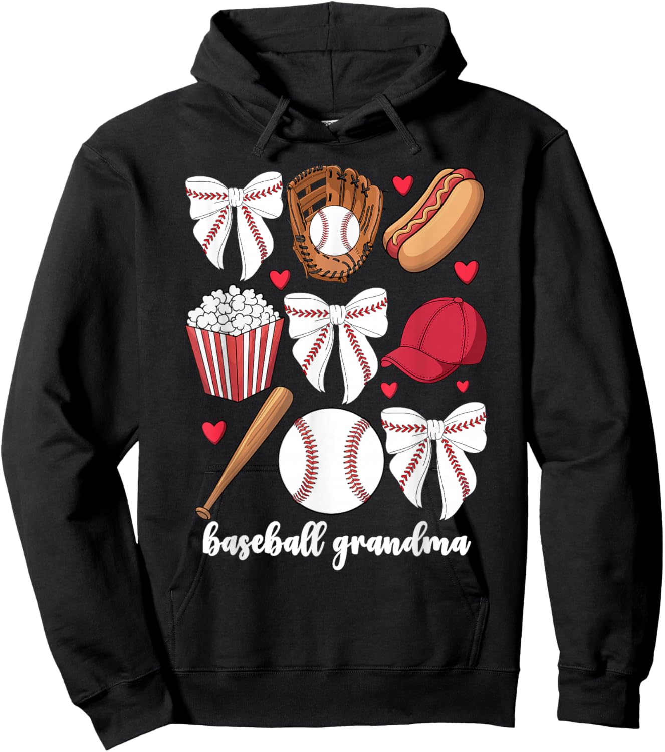 Baseball Grandma Coquette Bow Grandson Baseball Hoodie - Hoodie | Black