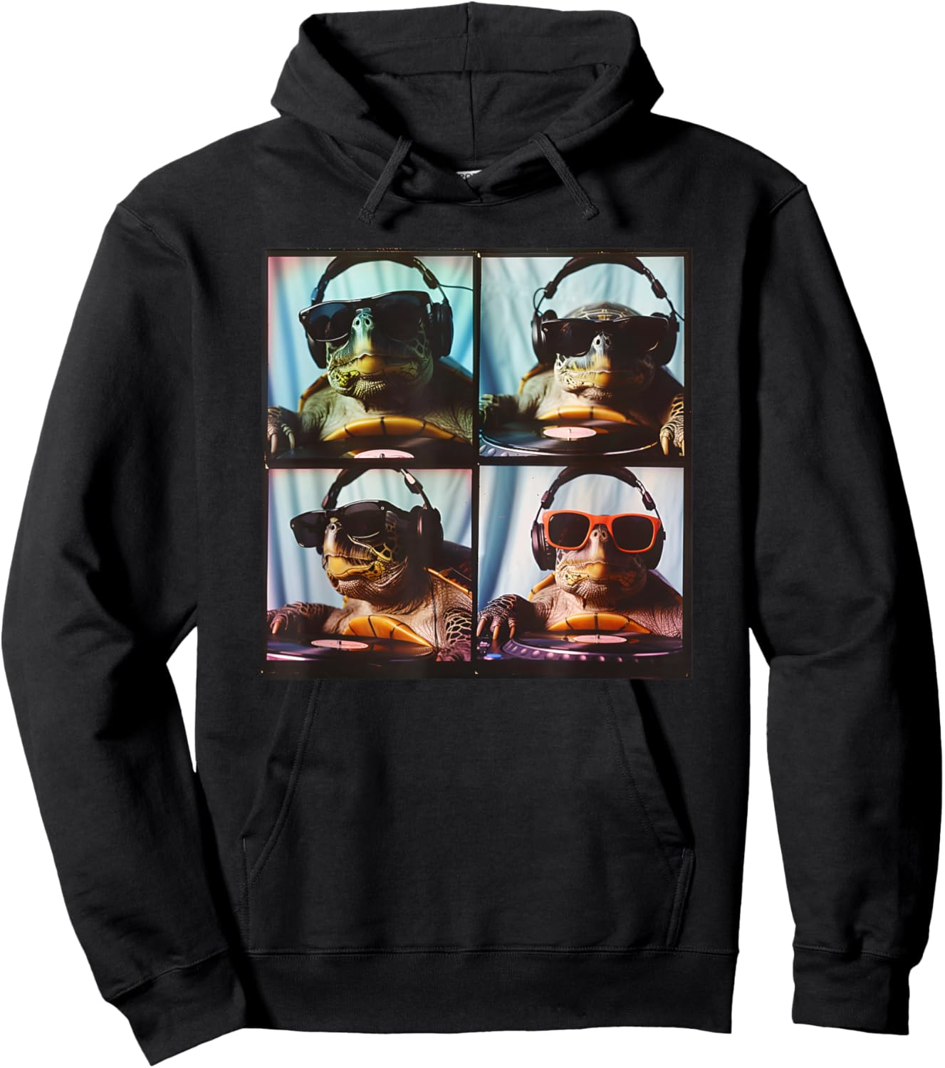 Funny Sea Turtle DJ Turntables 90s Hip Hop DJ Hoodie - Hoodie | Black
