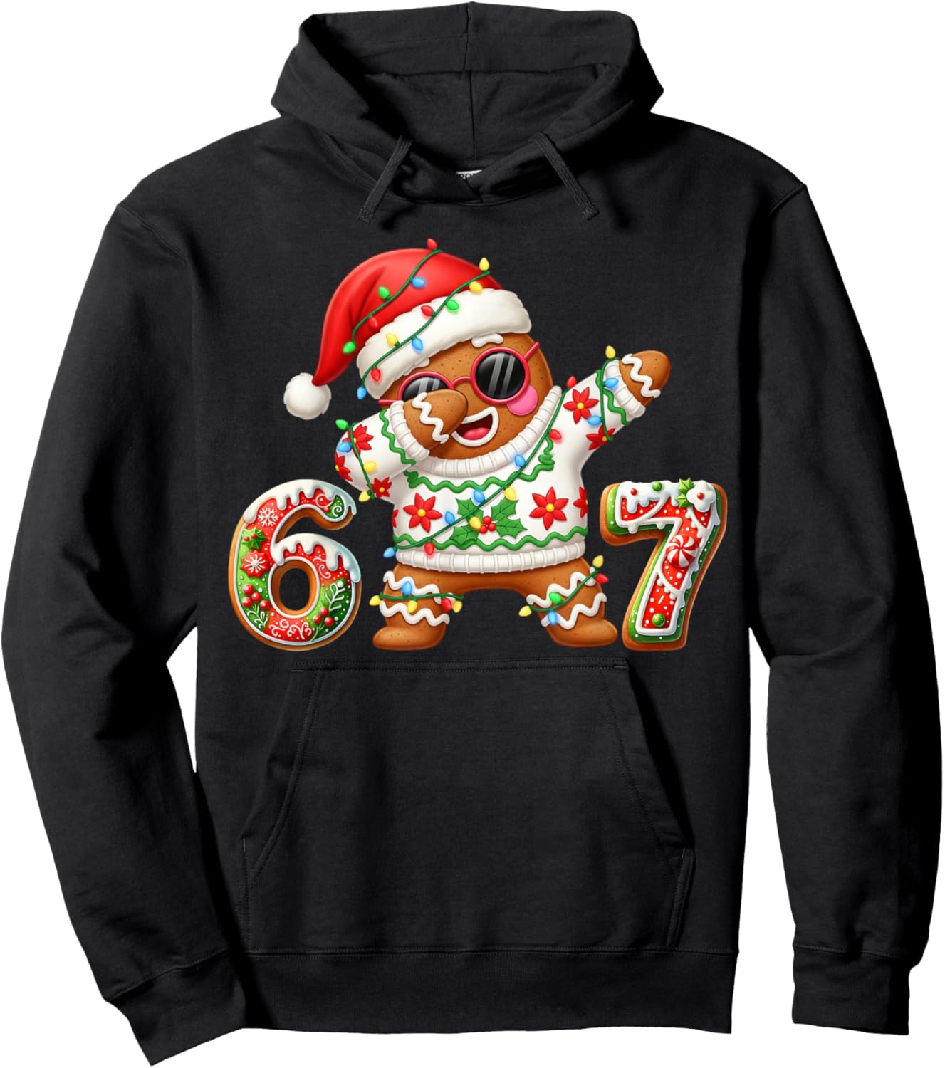 Funny Gingerbread Six Seven 67 Ice Cream Drip Christmas Boys Hoodie - Hoodie | Black