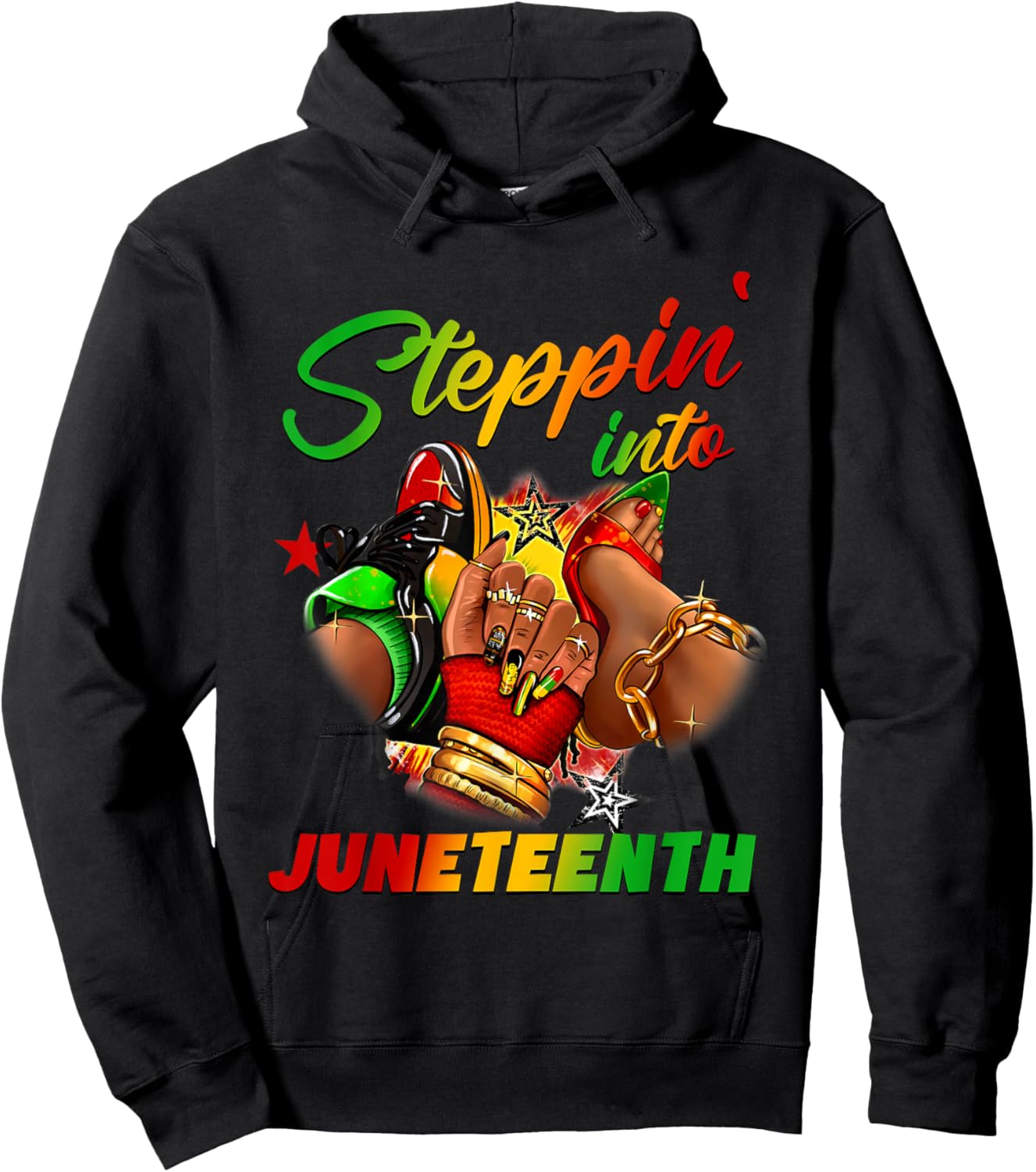 Stepping into juneteenth Afro Woman Black Girls Sneakers Men Hoodie - Hoodie | Black