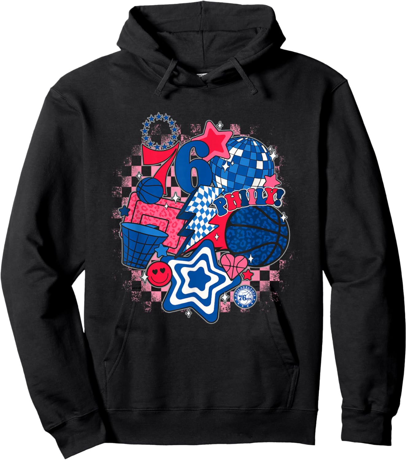 NBA Philadelphia 76ers Psychedelic Basketball Collage Hoodie - Hoodie | Black