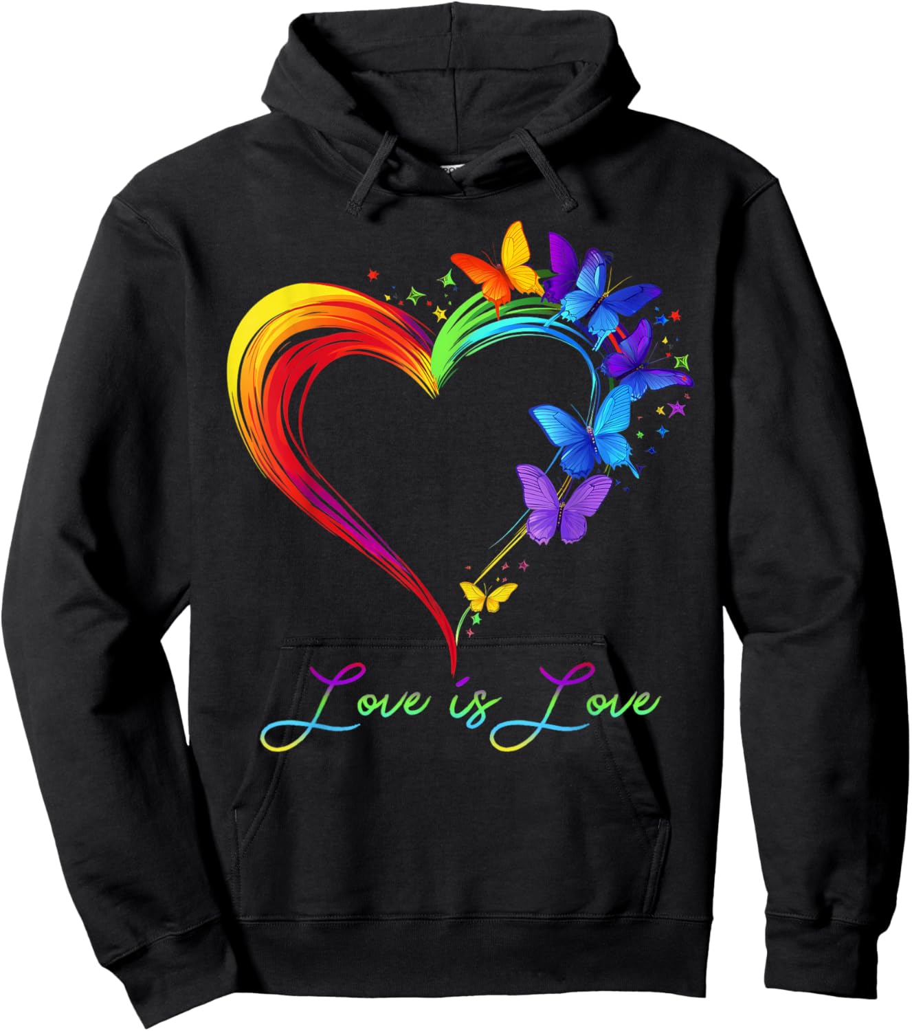 Rainbow Love is Love LGBT Gay Lesbian Pride Butterfly Heart Hoodie - Hoodie | Black