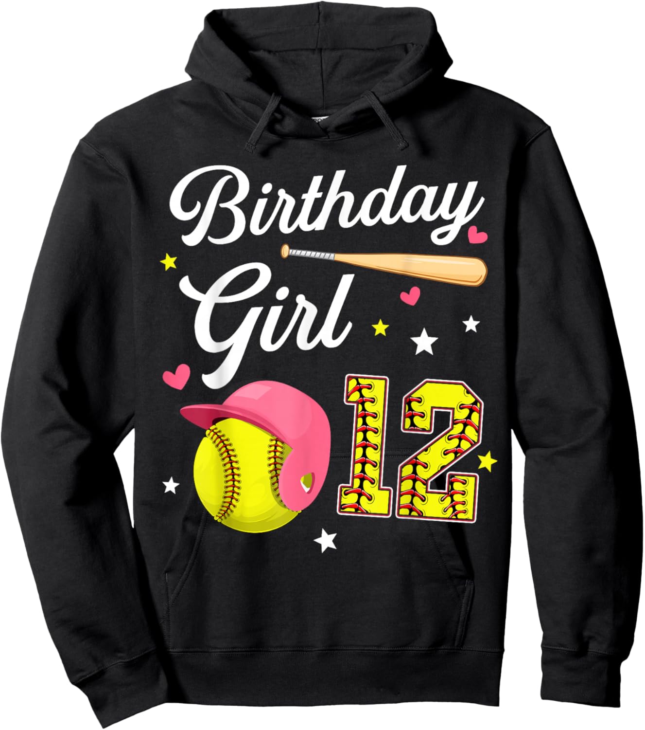 12th Birthday Girl Softball Twelfth Bday 12 Twelve Year Old Hoodie - Hoodie | Black