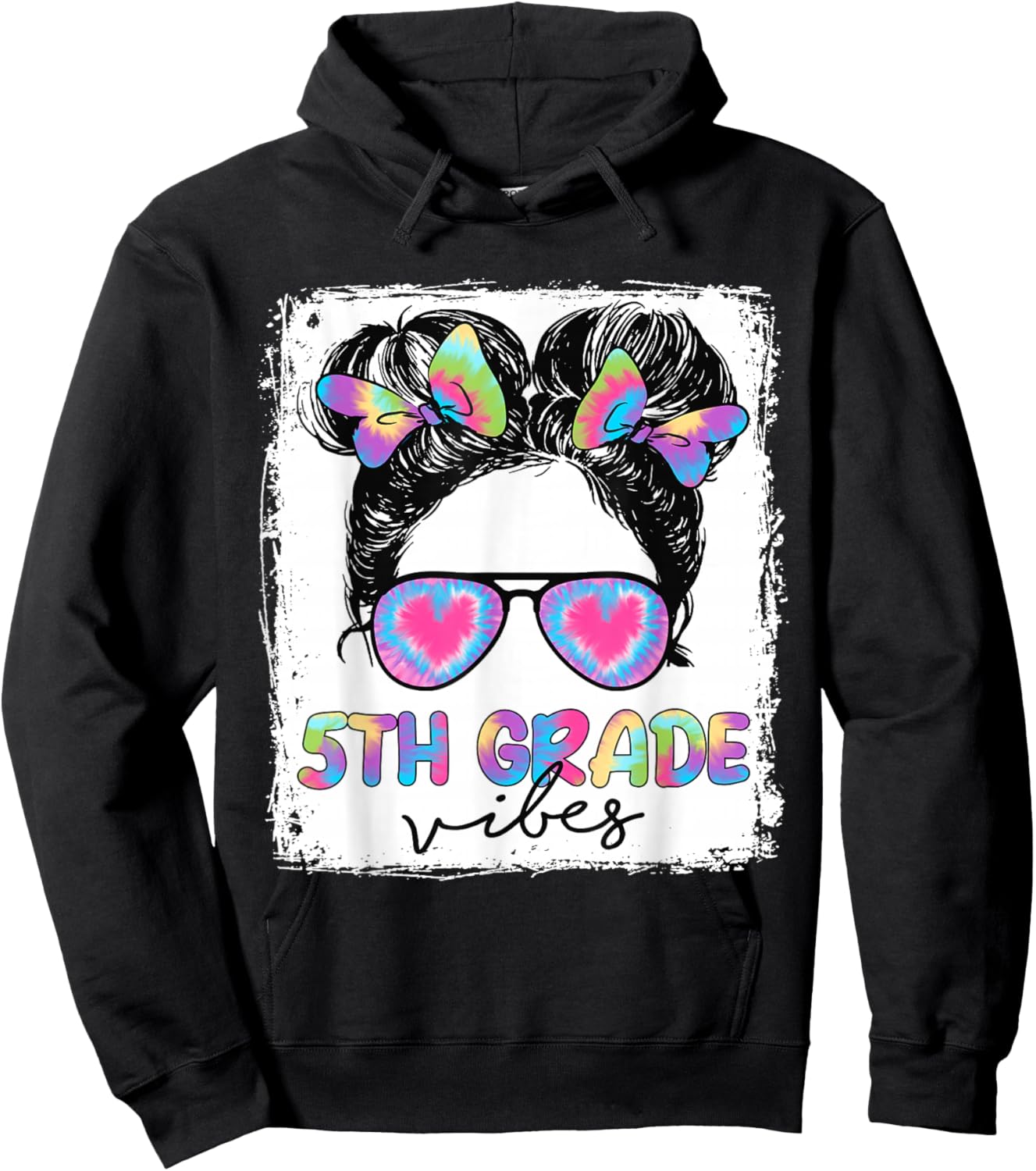 5th Grade Vibes Messy Hair Bun Girl Back To School First Day Hoodie - Hoodie | Black