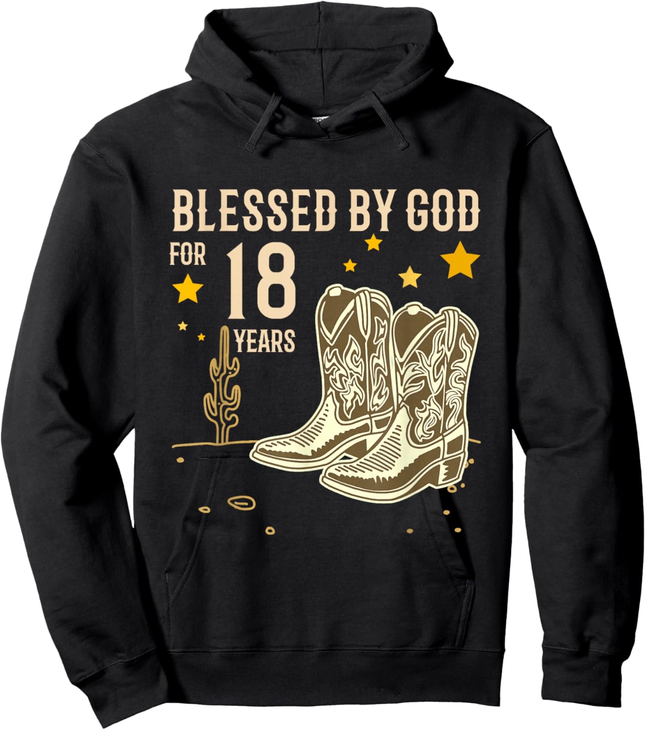 Vintage Blessed by God for 18 Years Cowboy 18th Birthday Boy Hoodie - Hoodie | Black