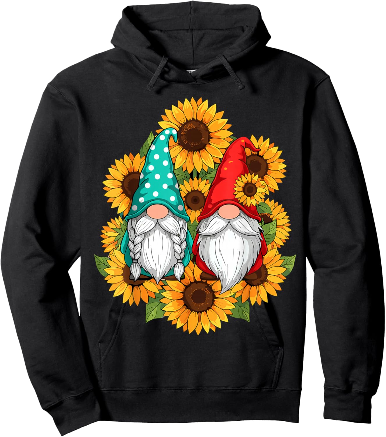 Sunflower Gnome Hippie Floral Hoodie - Hoodie | Black