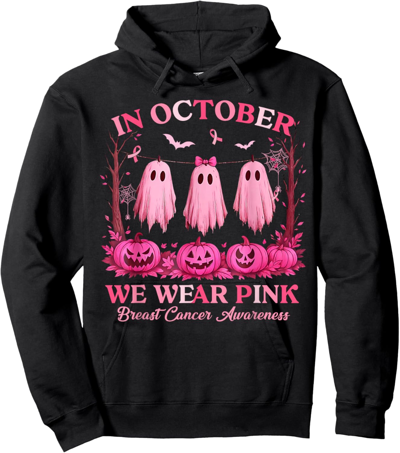 Breast Cancer Women Halloween in October We Wear Pink Witch Hoodie - Hoodie | Black