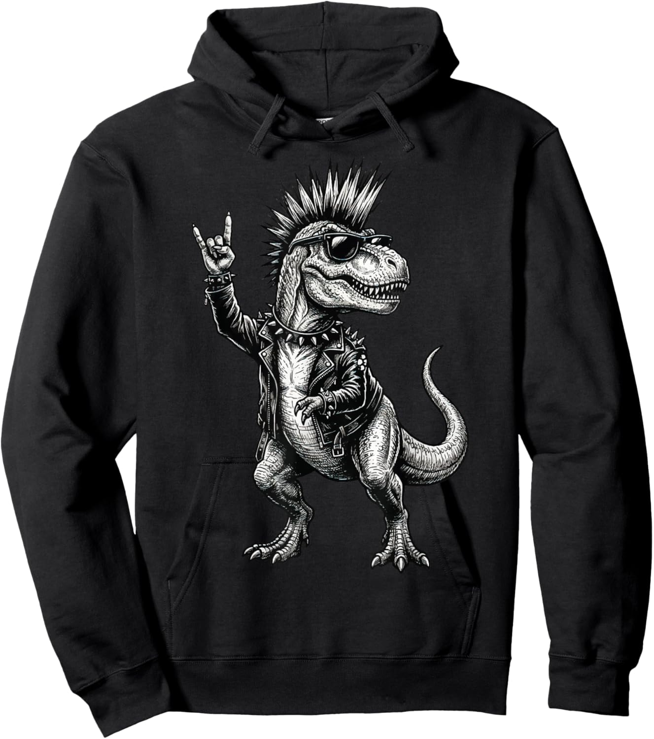 Dinosaur Punk Music T-rex Heavy Metal Hoodie - Hoodie | Black