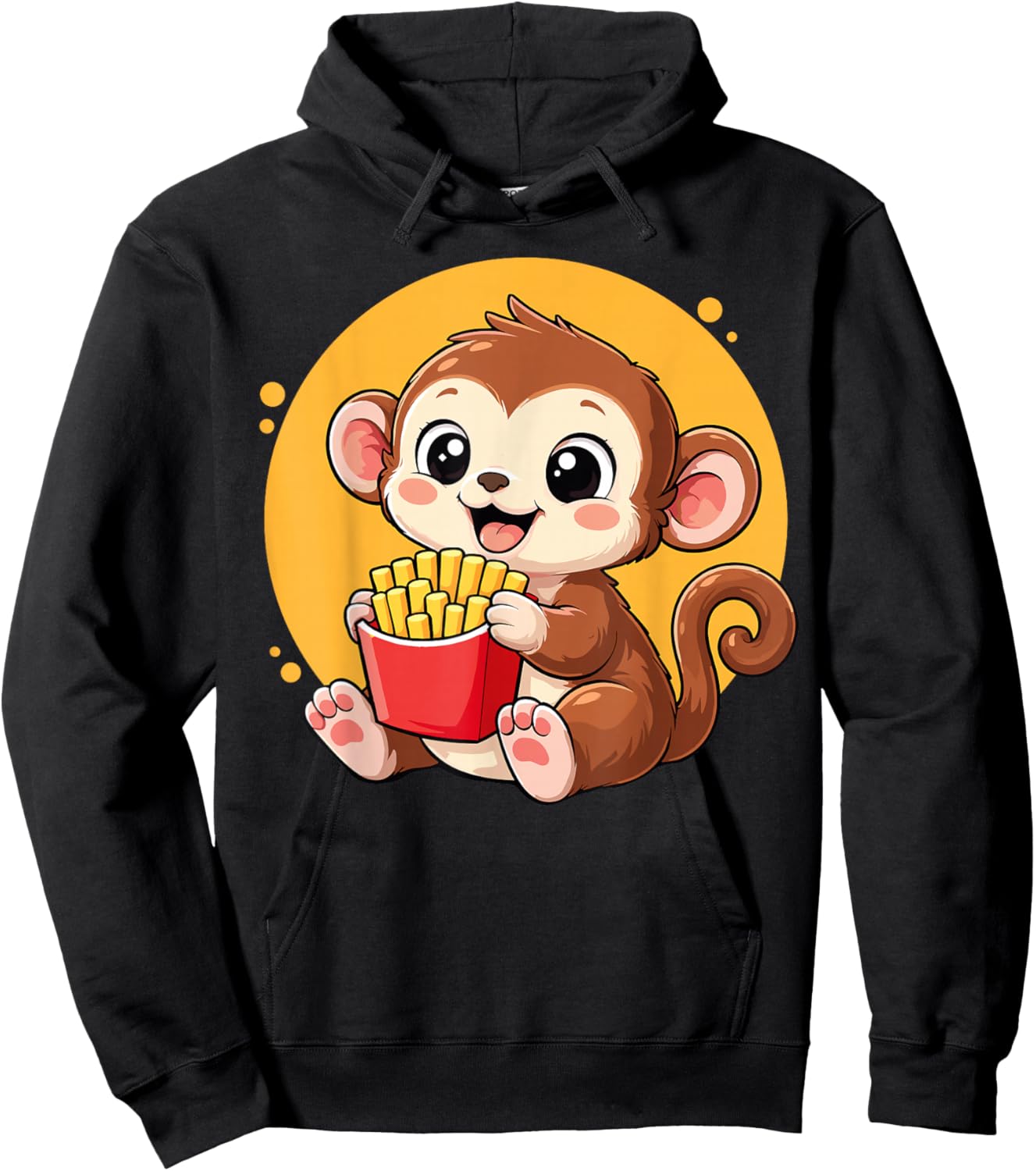 Monkey Eating Fries Funny Kawaii Animal Food Lover Hoodie - Hoodie | Black