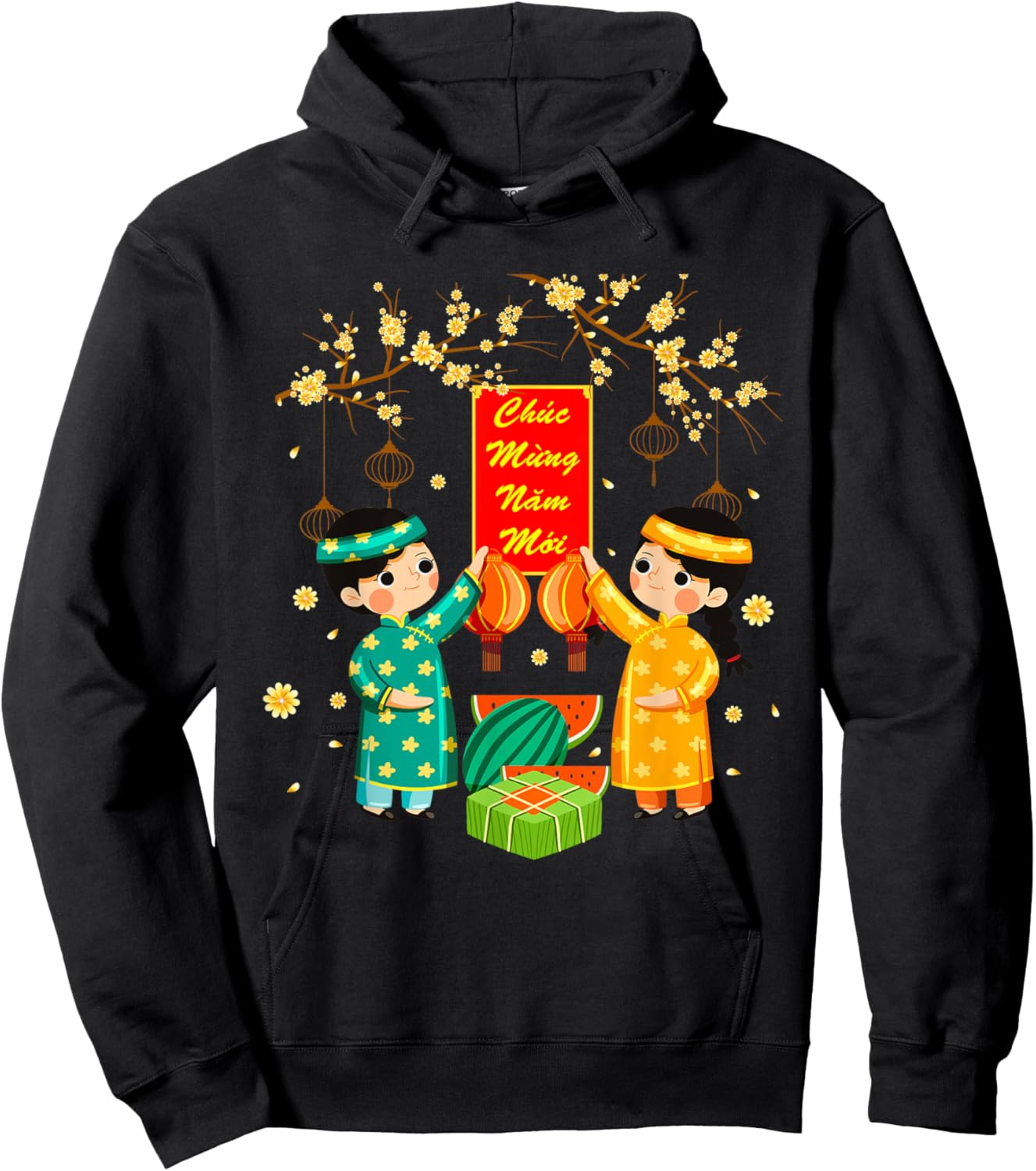 Ao Dai Boy Girl Chuc Mung Nam Moi Vietnamese New Year Kids Hoodie - Hoodie | Black