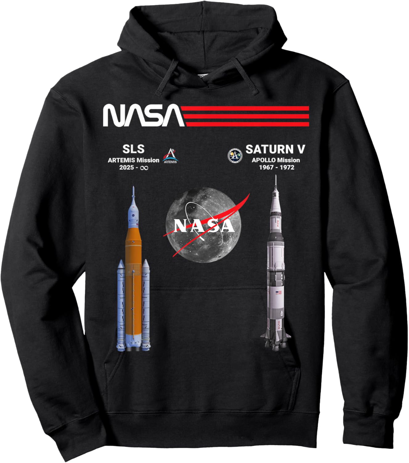 NASA Artemis Apollo Mond Mission SLS Saturn V Hoodie - Hoodie | Black