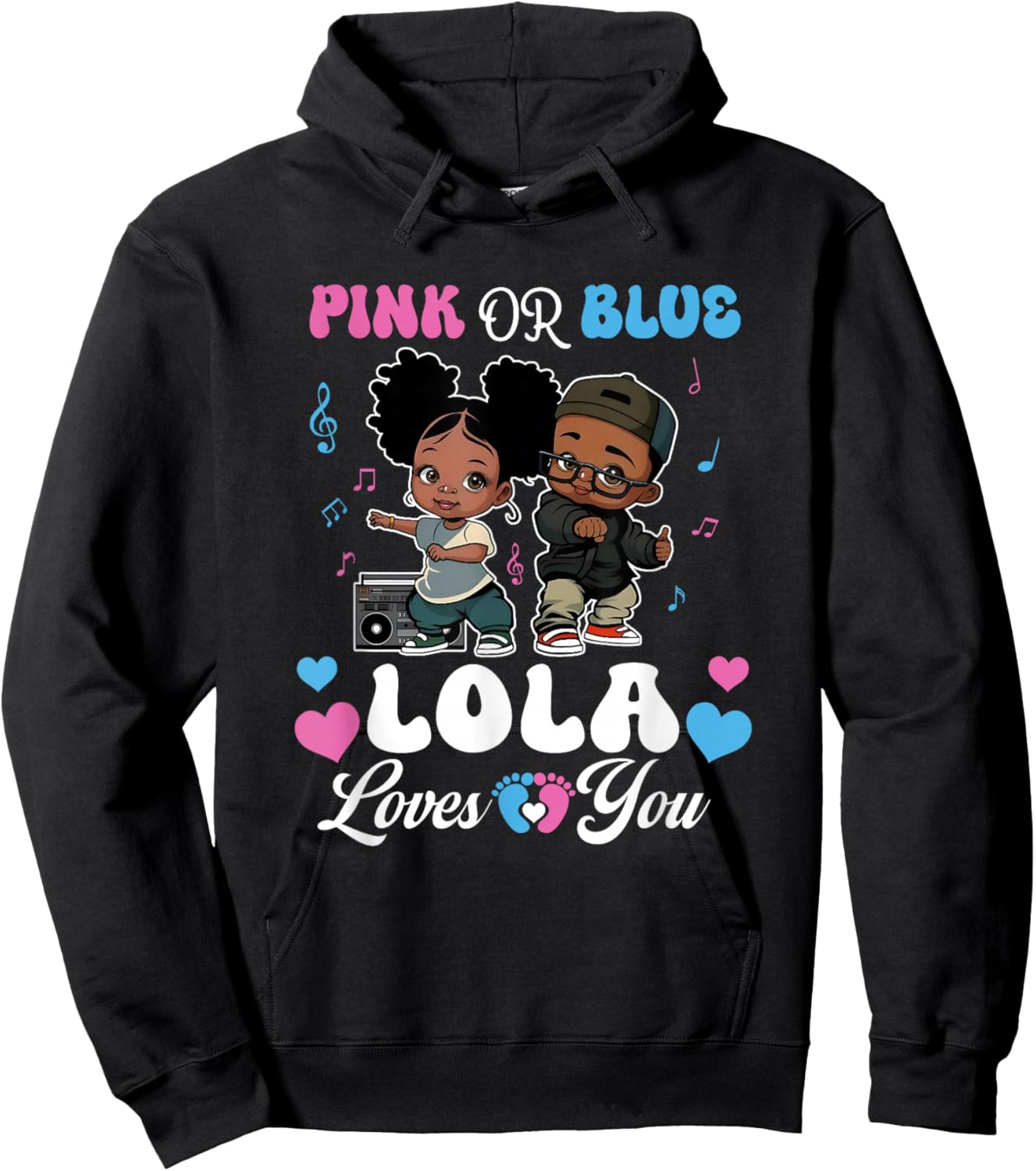 Pink Or Blue Lola Loves You Black Baby Gender Reveal Hoodie - Hoodie | Black