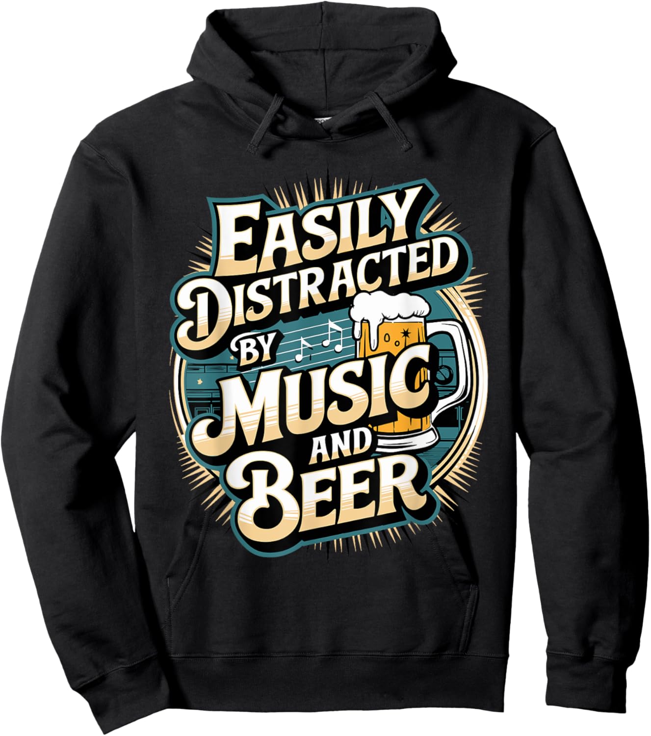 Easily Distracted by Music and Beer Hoodie - Hoodie | Black