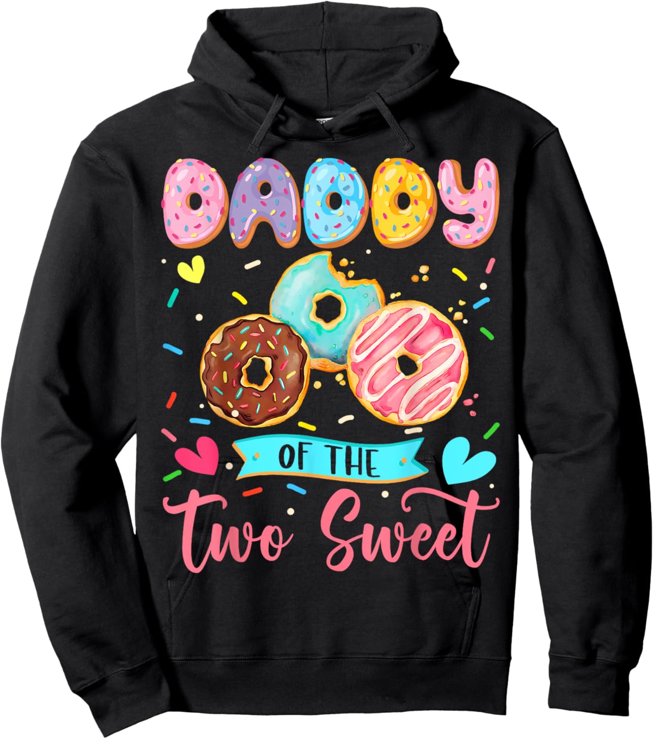 Daddy Of The Two Sweet 2Nd Birthday Girl Donut Matching Hoodie - Hoodie | Black