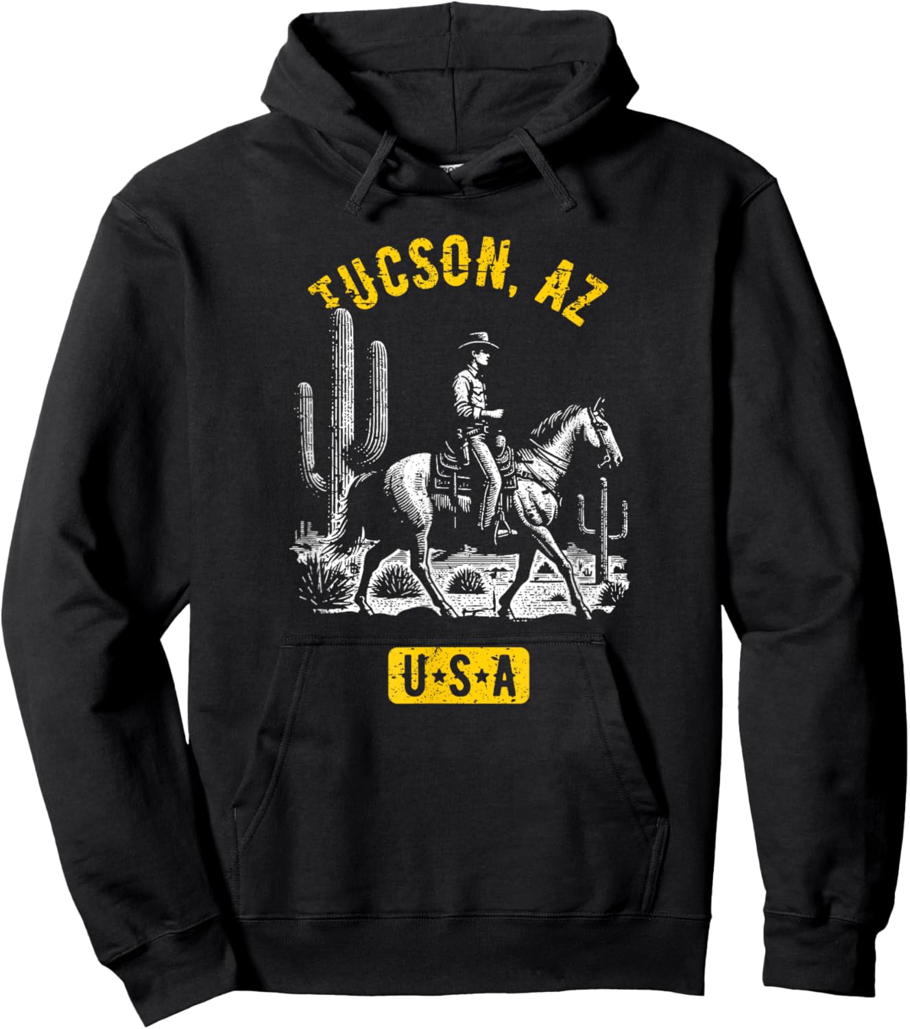 Tucson AZ USA Cowboy Horse Distressed Style Design Hoodie - Hoodie | Black