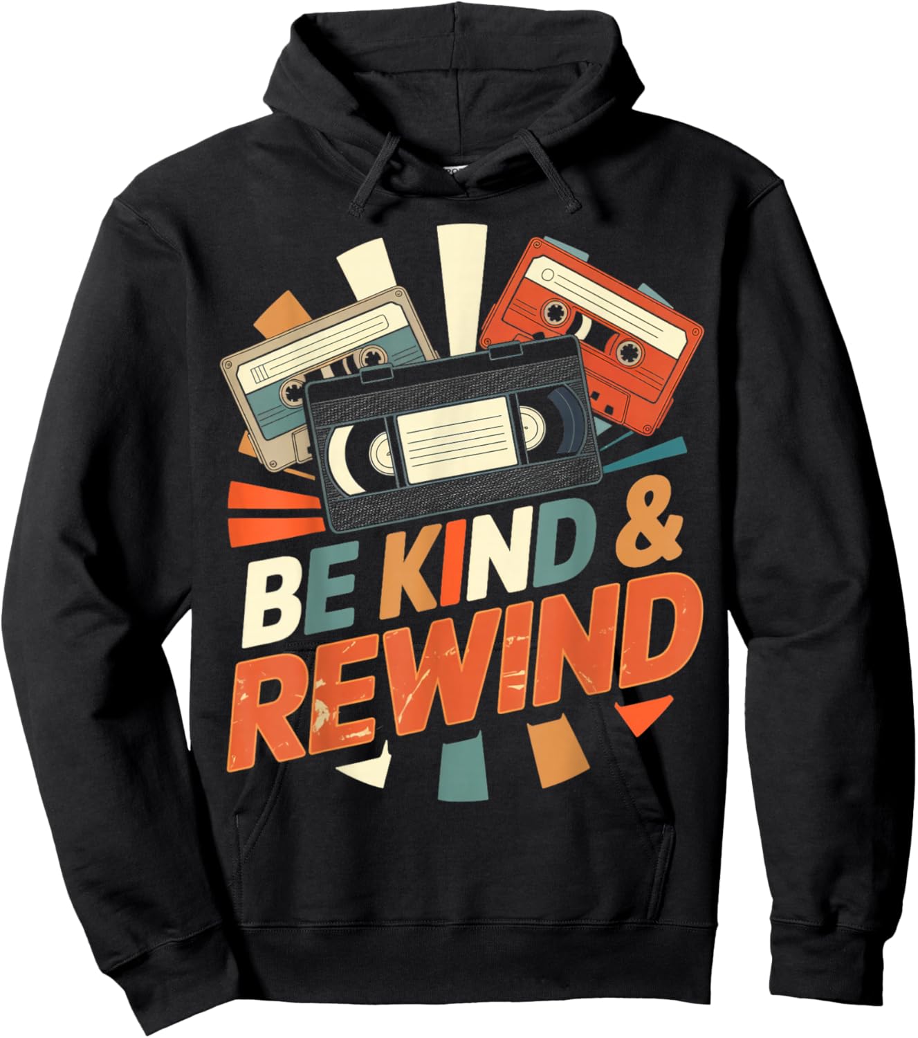 Kind and Rewind Music Tape Vintage Nostalgic 1970s 1980s Hoodie - Hoodie | Black