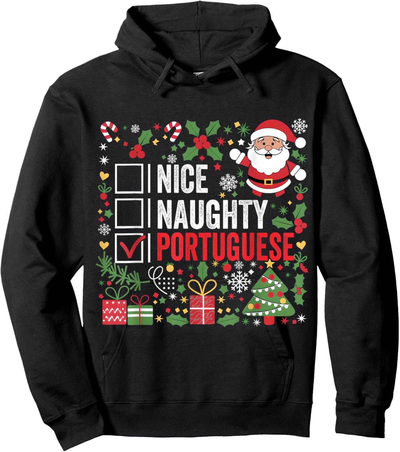 Nice Naughty Portuguese Christmas Santa Claus Portugal Hoodie - Hoodie | Black
