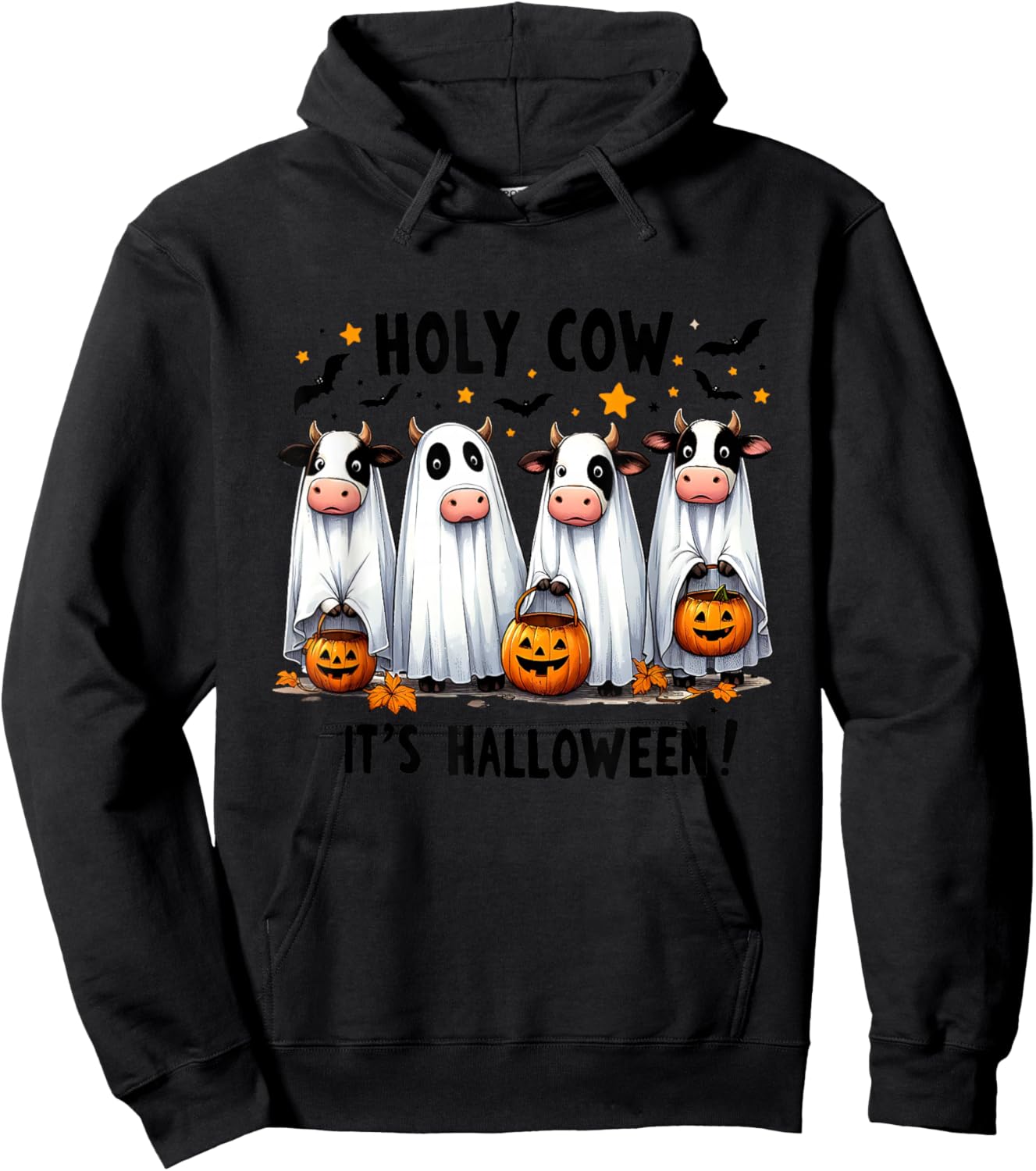 Holy Cow It's Halloween Cute Cow Lover Ghost Hoodie - Hoodie | Black
