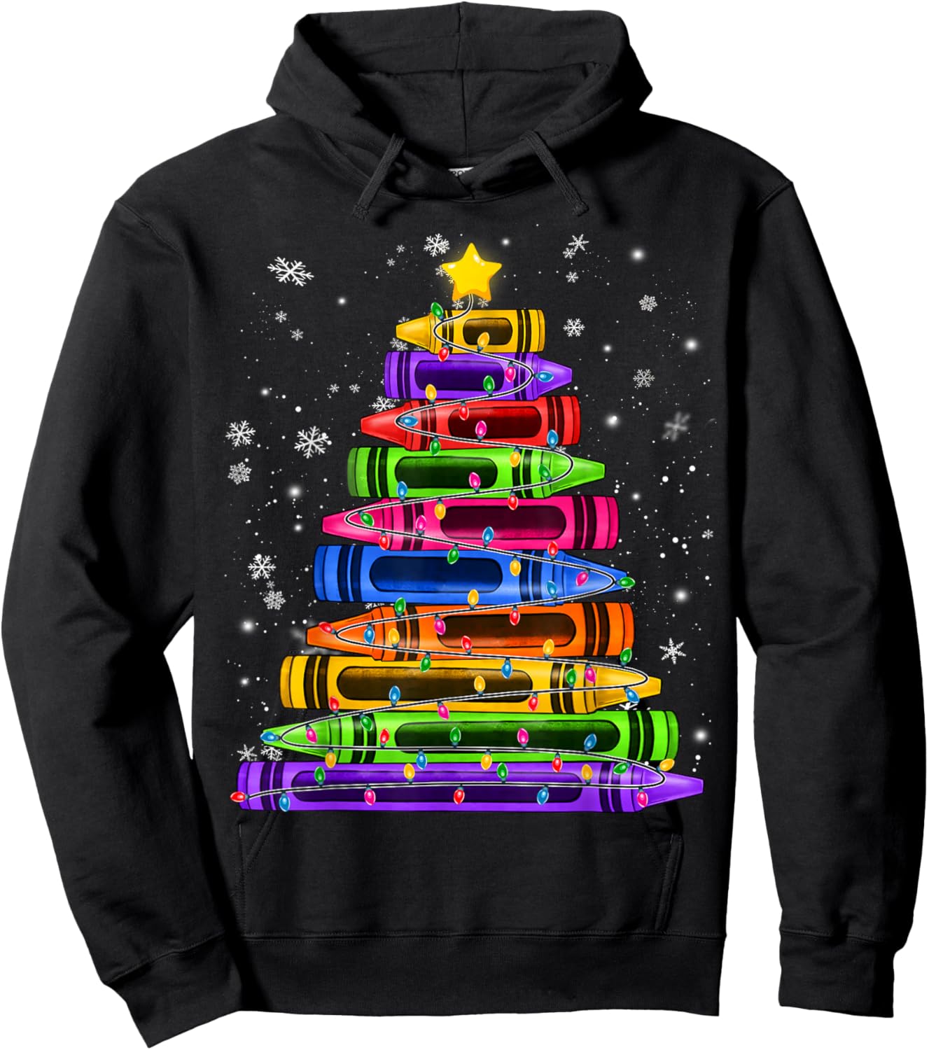 Crayon Christmas Tree Lights School Teacher Student Xmas Hoodie - Hoodie | Black