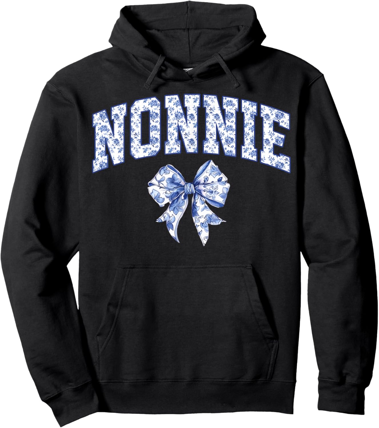 Nonnie Coquette Toile Blue Bow Floral Family Matching Hoodie - Hoodie | Black