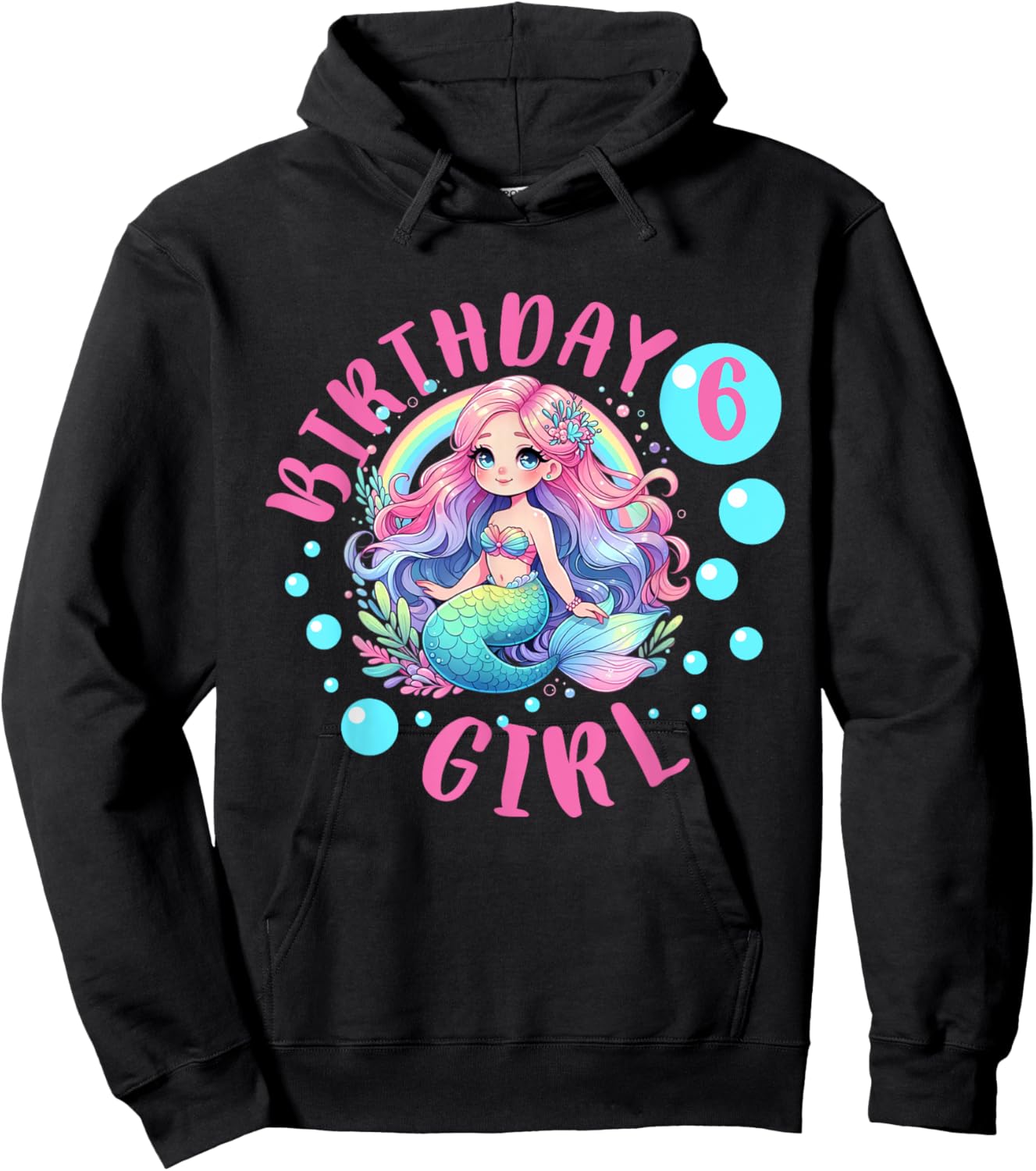 Cute Mermaid 6th Birthday Girl 6 Year Old Bday Mermaid Hoodie - Hoodie | Black