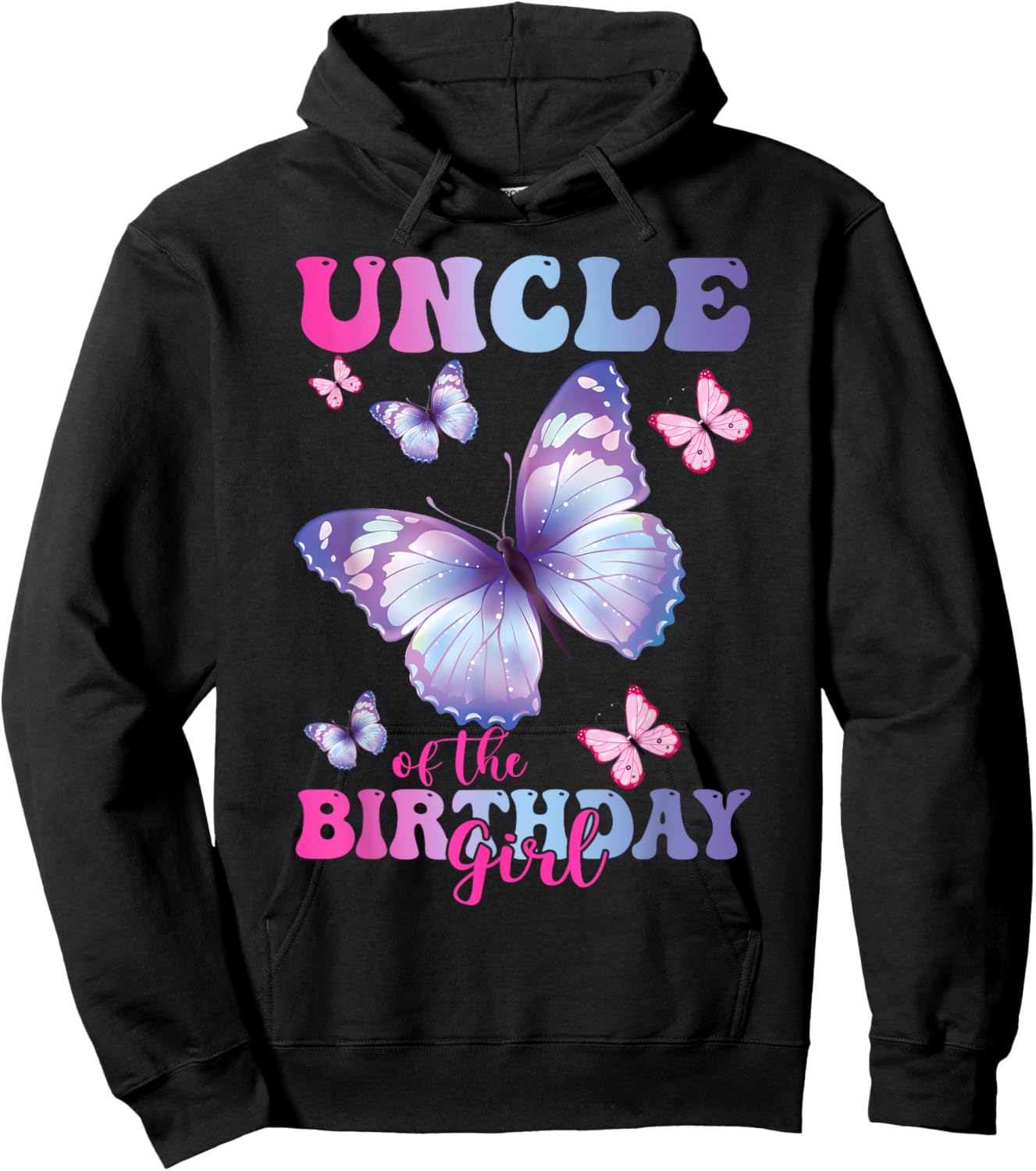 Uncle of The Birthday Girl Butterfly Party Matching Family Hoodie - Hoodie | Black