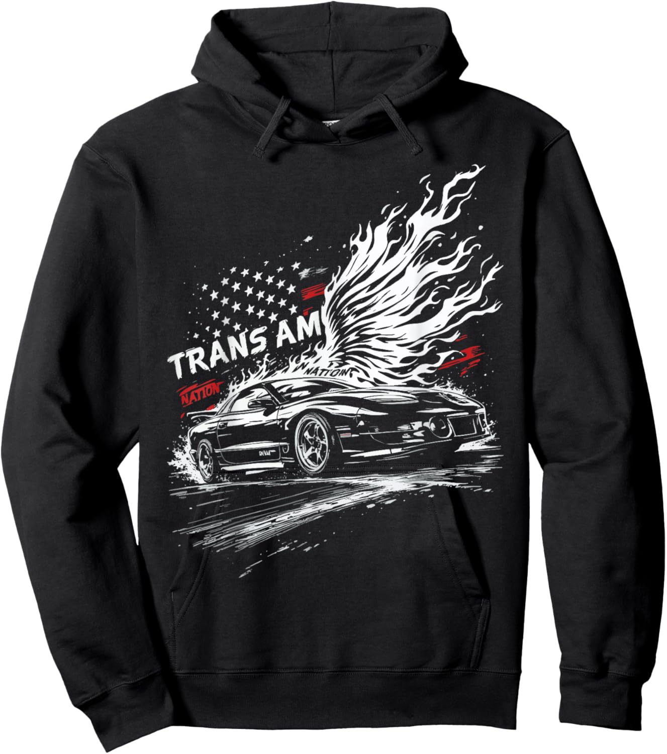 Trans Am Muscle Car 1990's Patriotic Flame USA Flag Trans AM Hoodie - Hoodie | Black