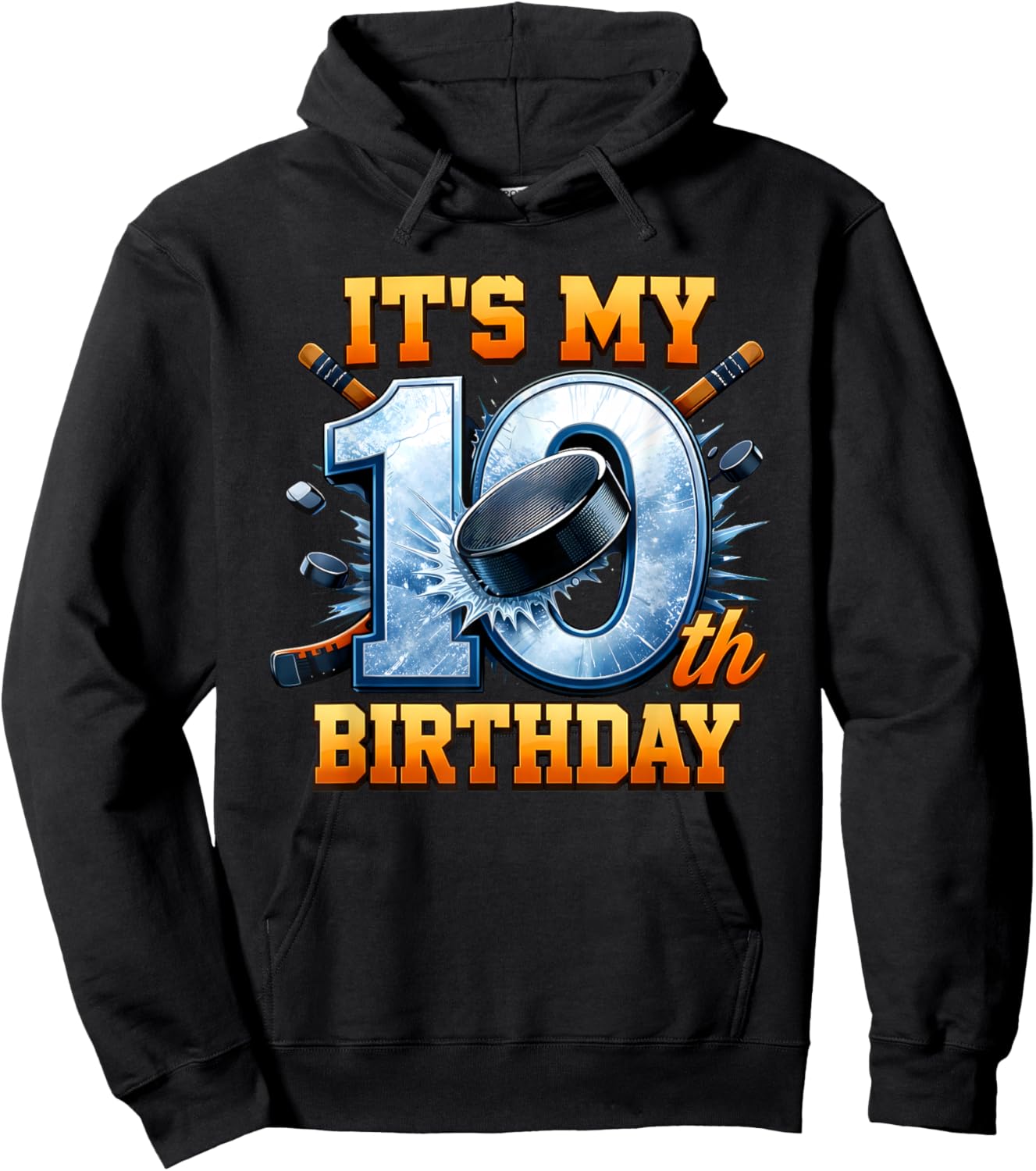 It's My 10th Birthday Ice Hockey Boy 10 Year Old Hockey Hoodie - Hoodie | Black