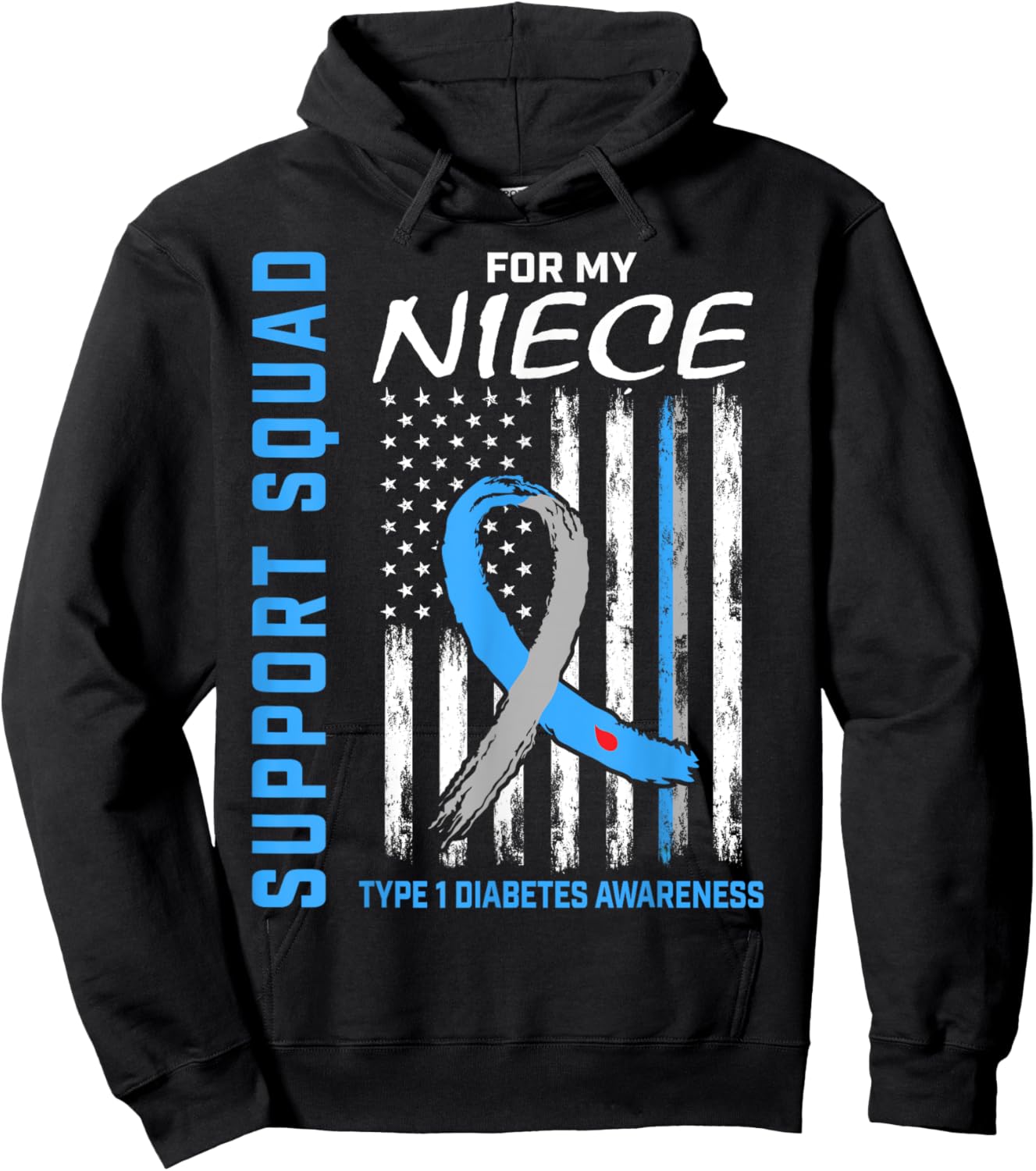 T1D Shirt Type 1 Diabetes Shirt Niece Support Squad Shirts Hoodie - Hoodie | Black