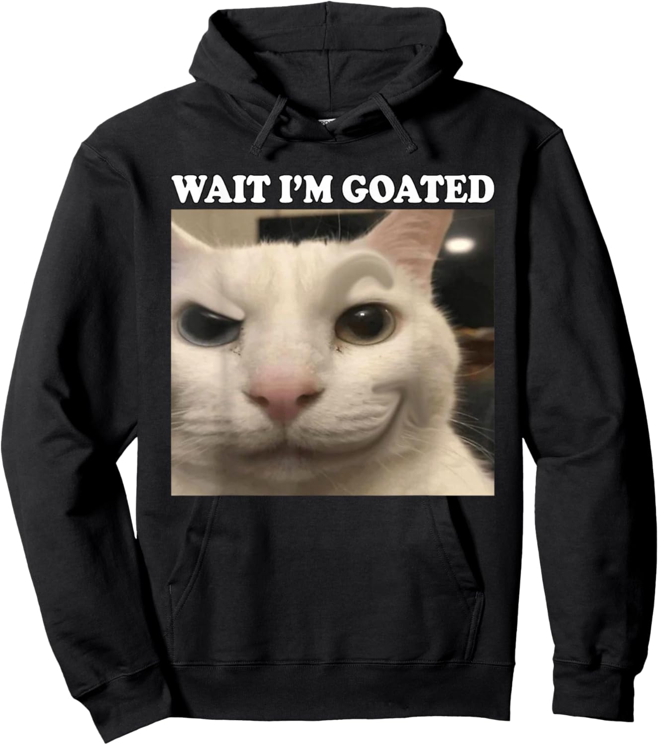Wait I'm Goated Cat Funny Silly Cat Staring Cat Funny Meme Hoodie - Hoodie | Black
